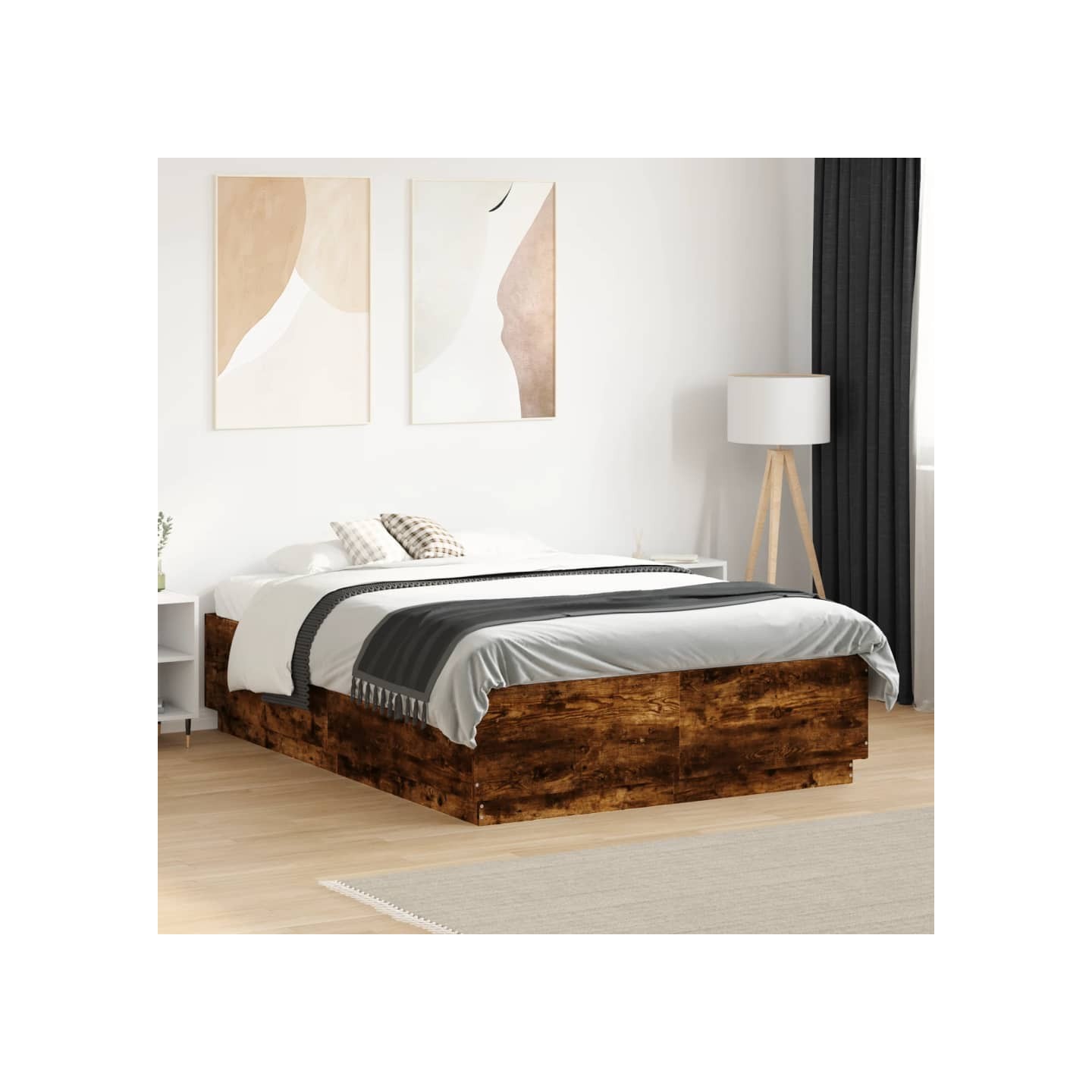 Cadre de lit sans matelas chêne fumé 120x190 cm
