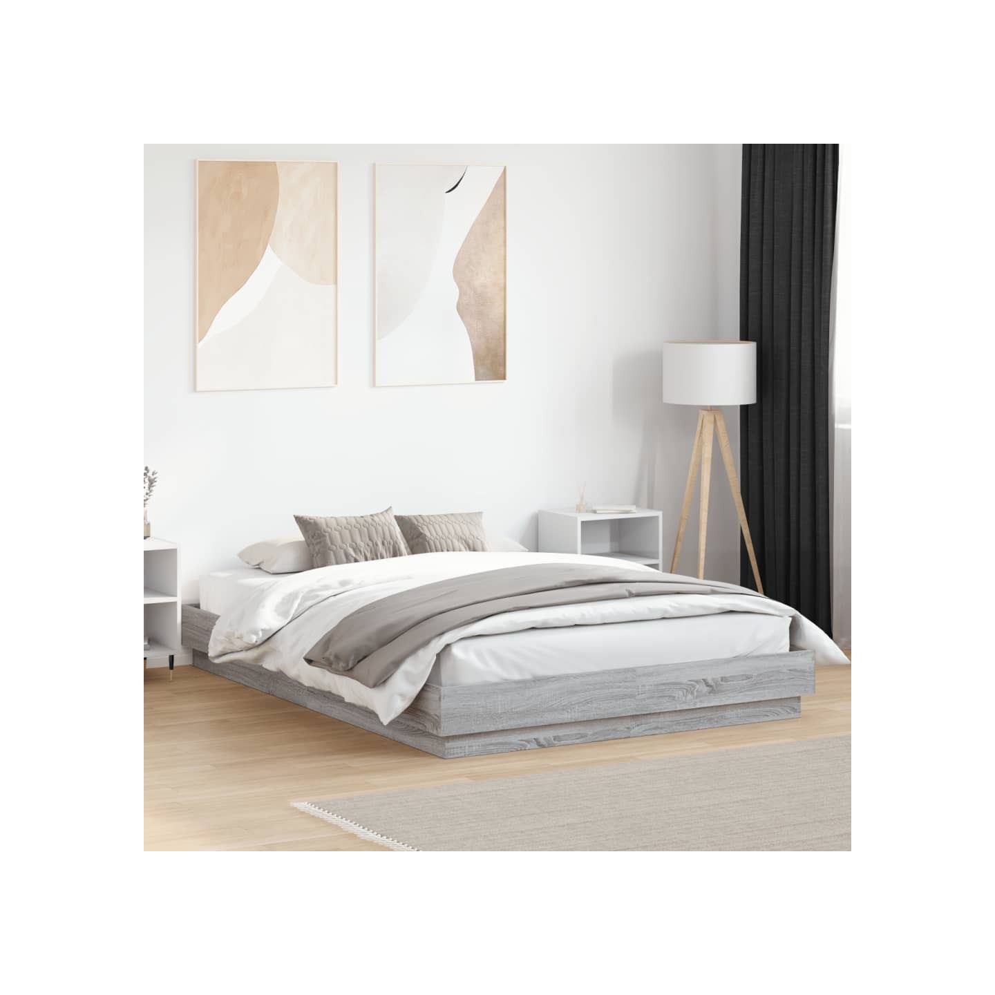 Cadre de lit avec LED sans matelas sonoma gris 160x200 cm