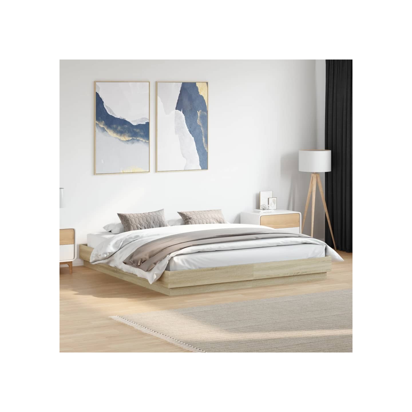 Cadre de lit avec LED sans matelas chêne sonoma 200x200 cm