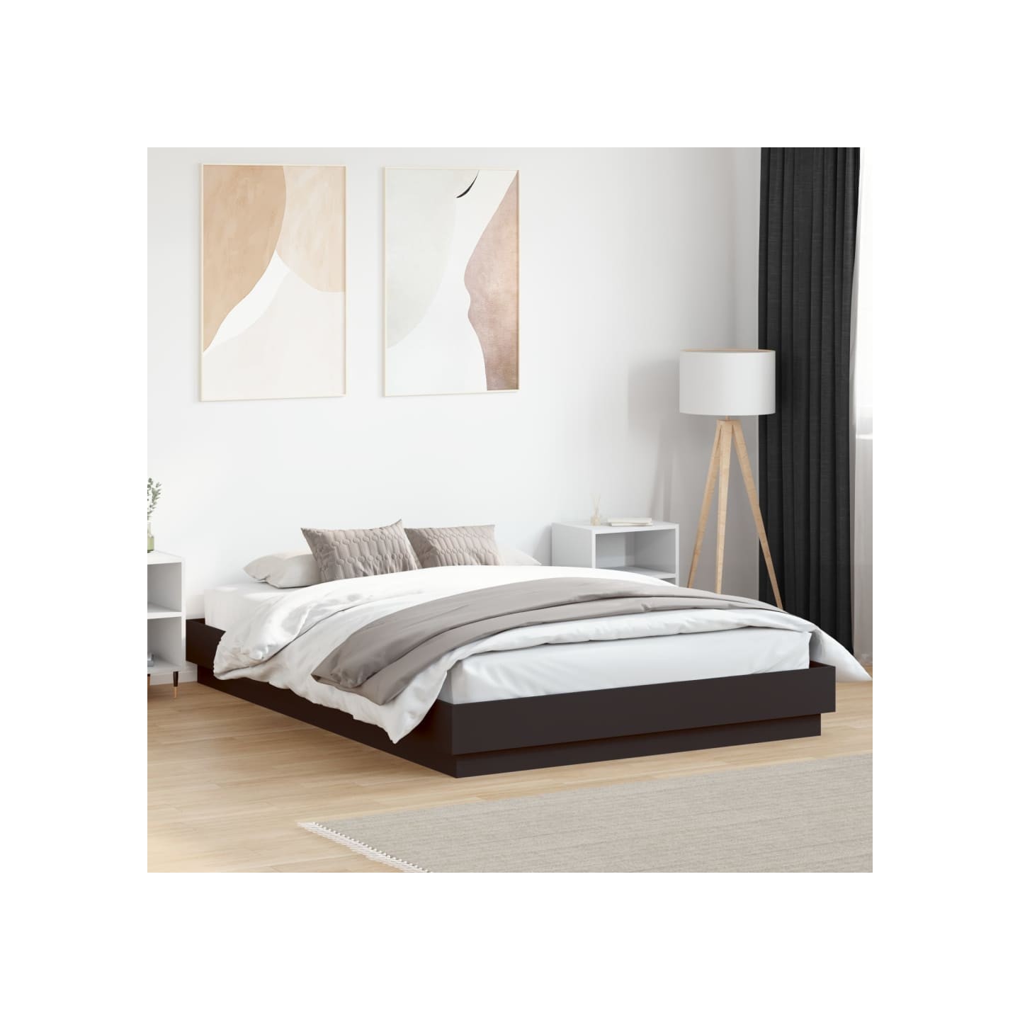 Cadre de lit avec LED sans matelas noir 150x200 cm