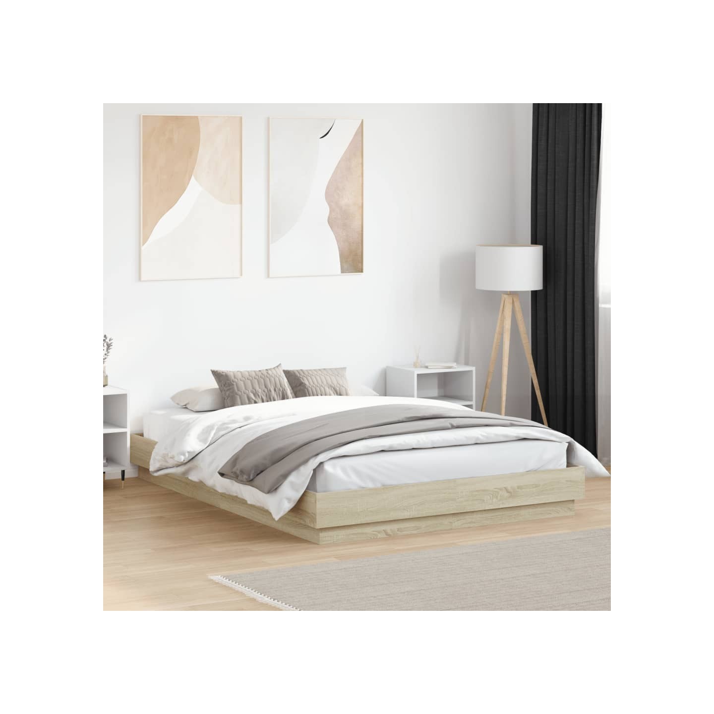 Cadre de lit avec LED sans matelas chêne sonoma 160x200 cm