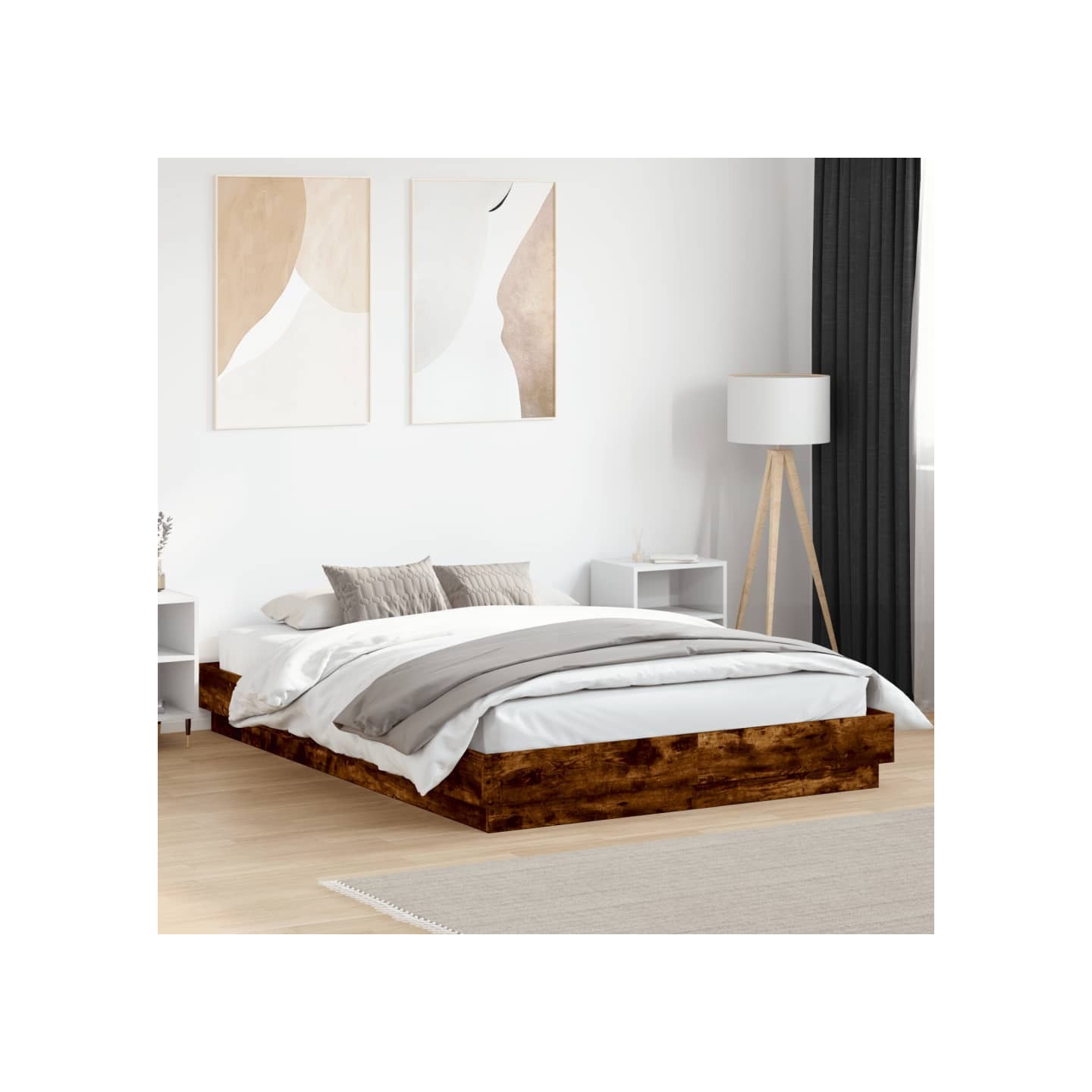 Cadre de lit avec LED sans matelas chêne fumé 120x200 cm