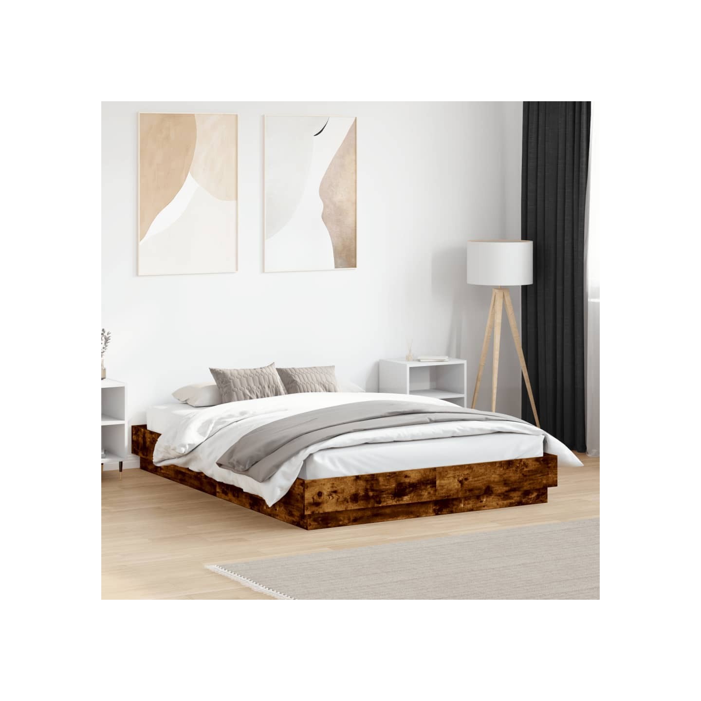 Cadre de lit avec LED sans matelas chêne fumé 120x190 cm