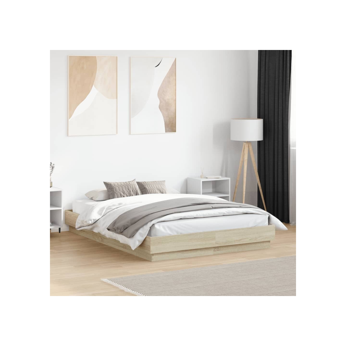 Cadre de lit avec LED sans matelas chêne sonoma 135x190 cm
