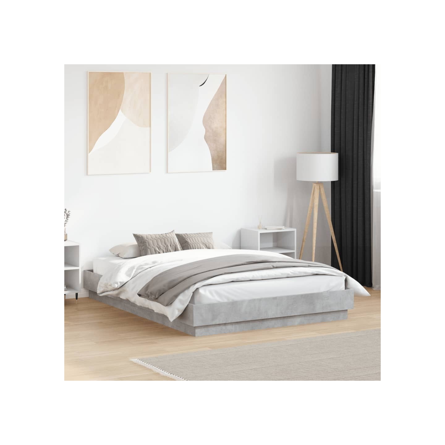Cadre de lit sans matelas gris béton 135x190 cm