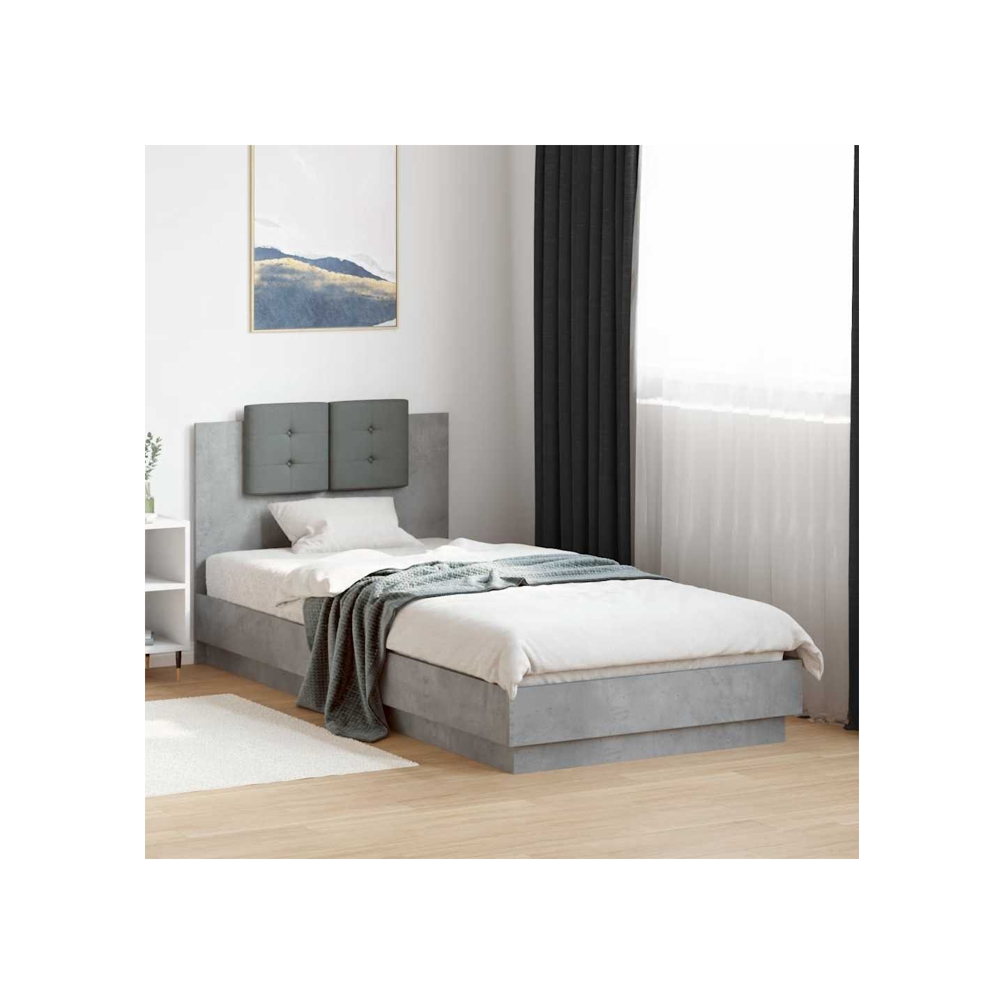 Cadre de lit sans matelas gris béton 90x200 cm