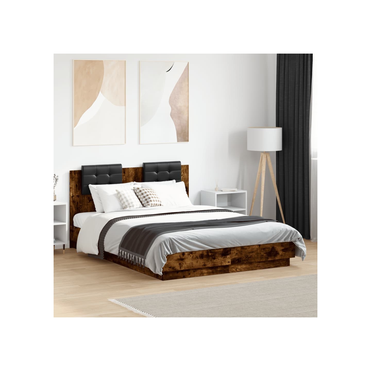 Cadre de lit sans matelas chêne fumé 120x190 cm
