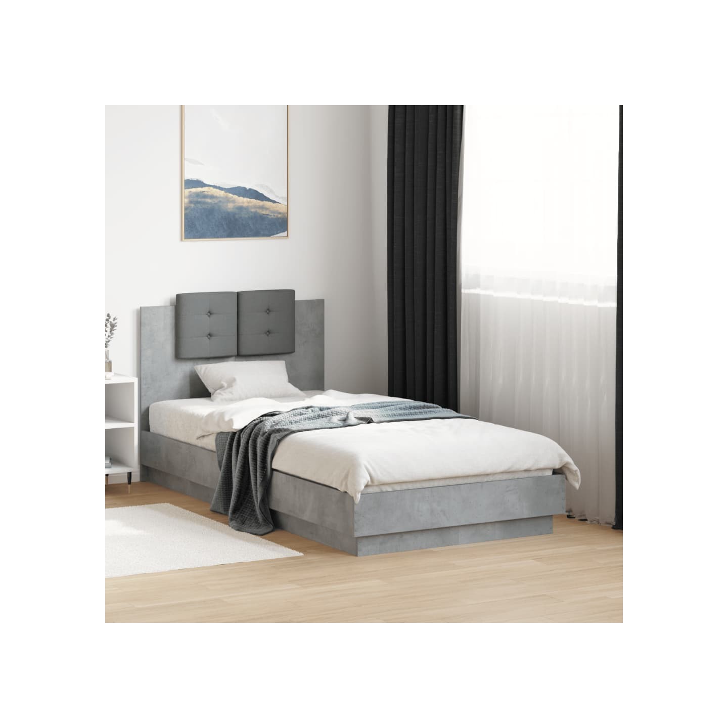 Cadre de lit sans matelas gris béton 75x190 cm