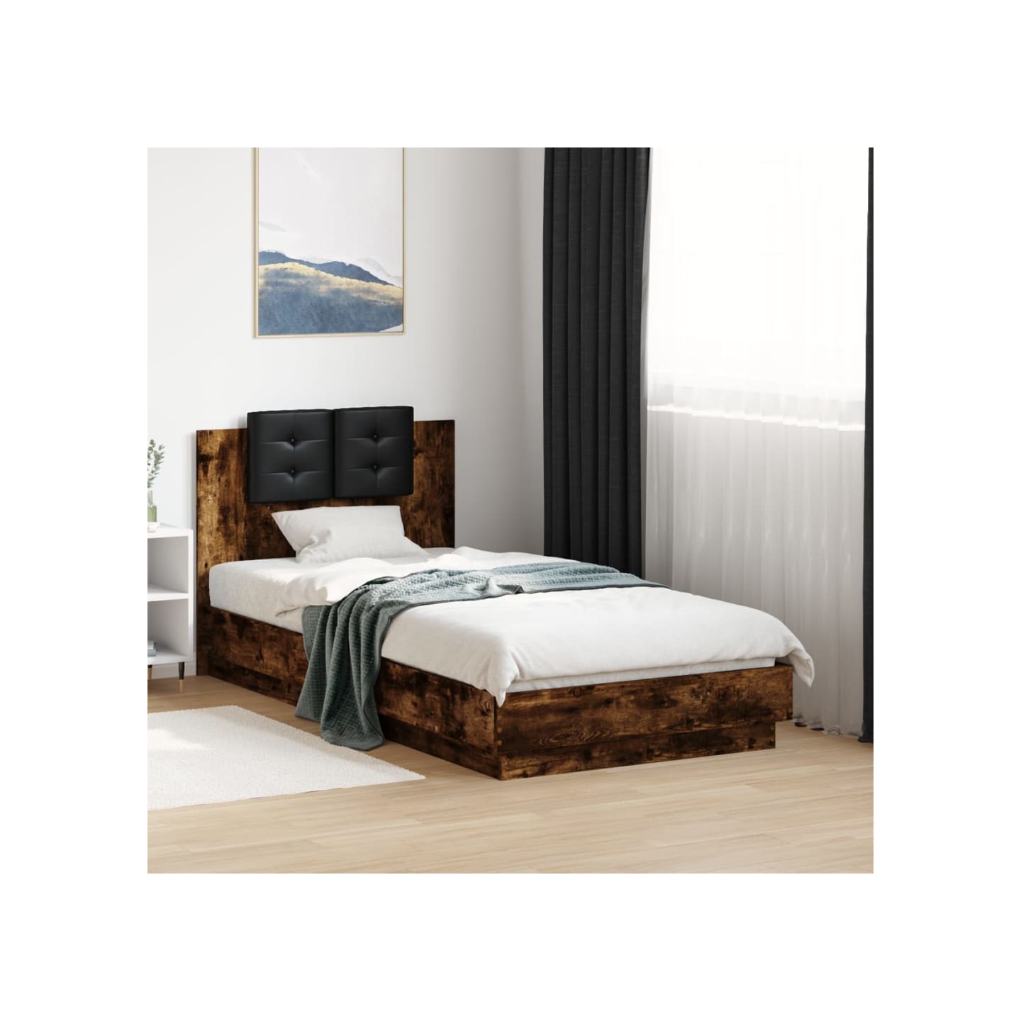 Cadre de lit sans matelas chêne fumé 75x190 cm