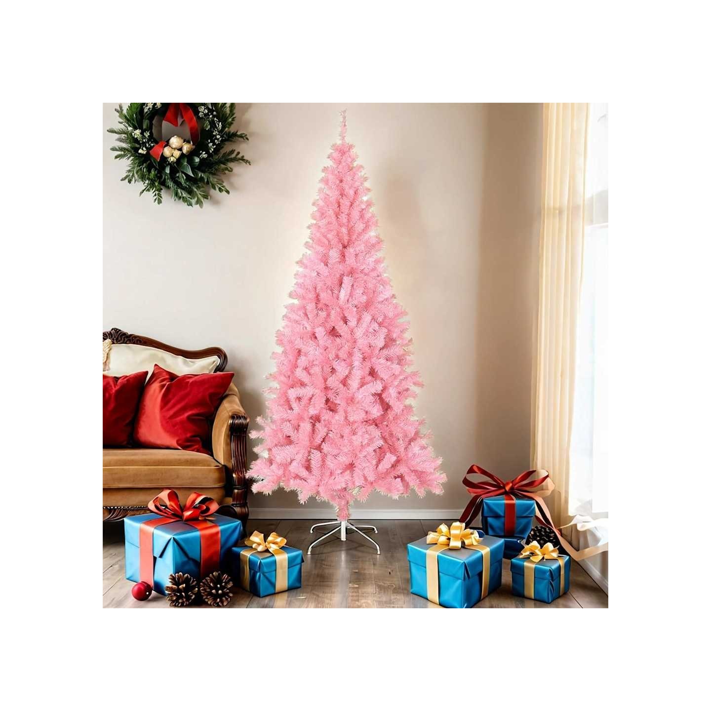 Sapin de Noël artificiel avec support rose 180 cm PVC