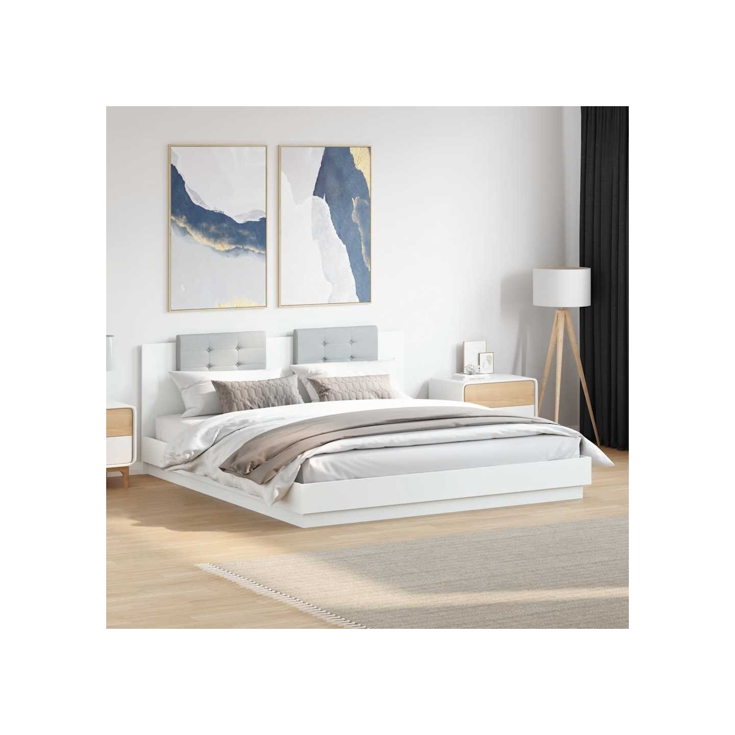 Cadre de lit avec LED sans matelas blanc 200x200 cm