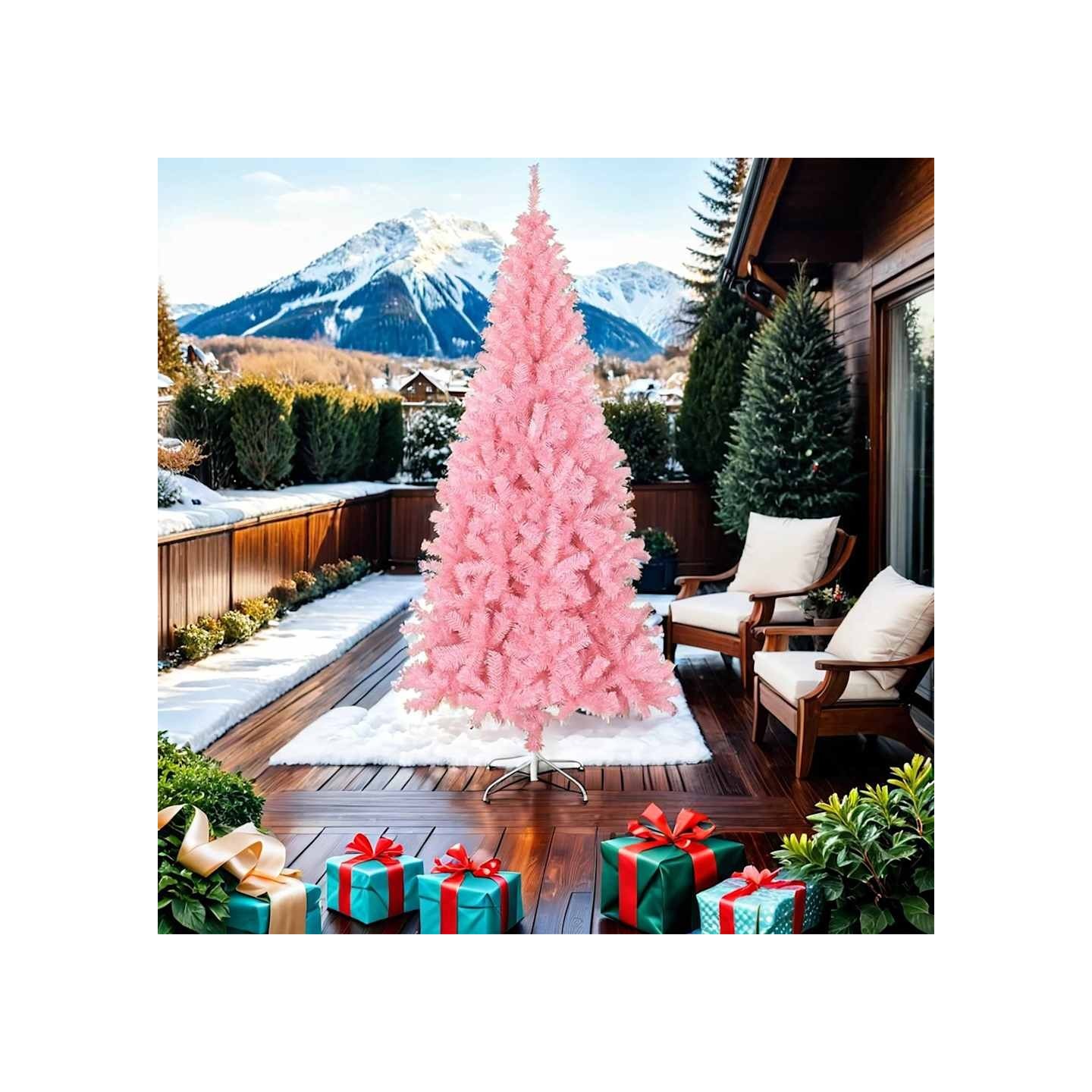 Sapin de Noël artificiel avec support rose 210 cm PVC
