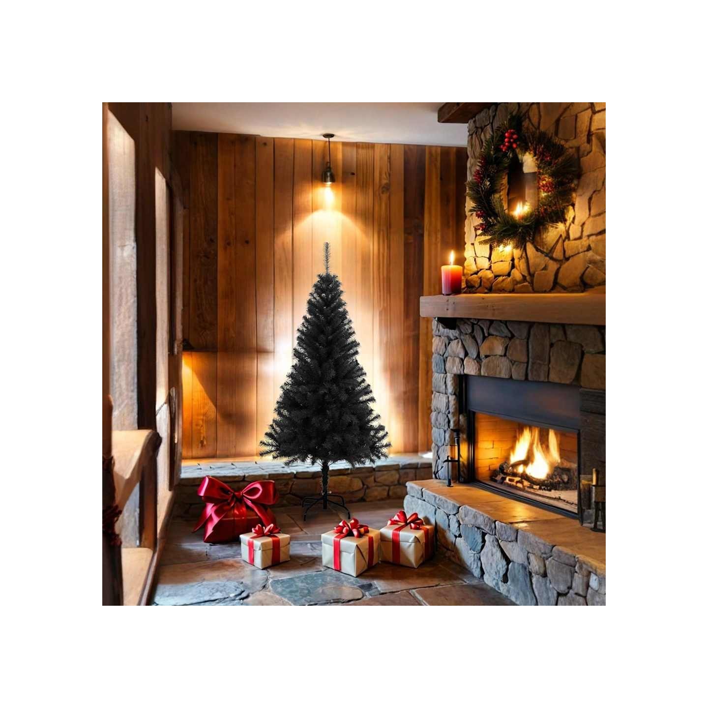Sapin de Noël artificiel avec support noir 150 cm PVC