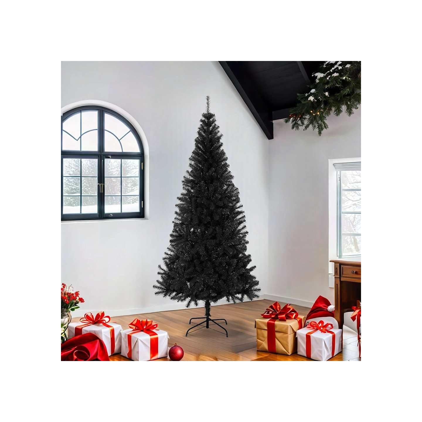 Sapin de Noël artificiel avec support noir 180 cm PVC