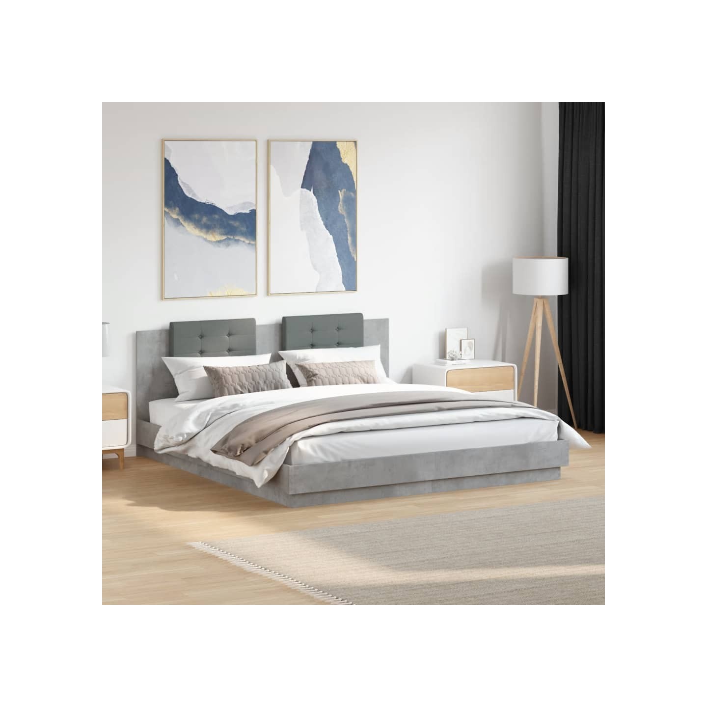 Cadre de lit avec LED sans matelas gris béton 200x200 cm