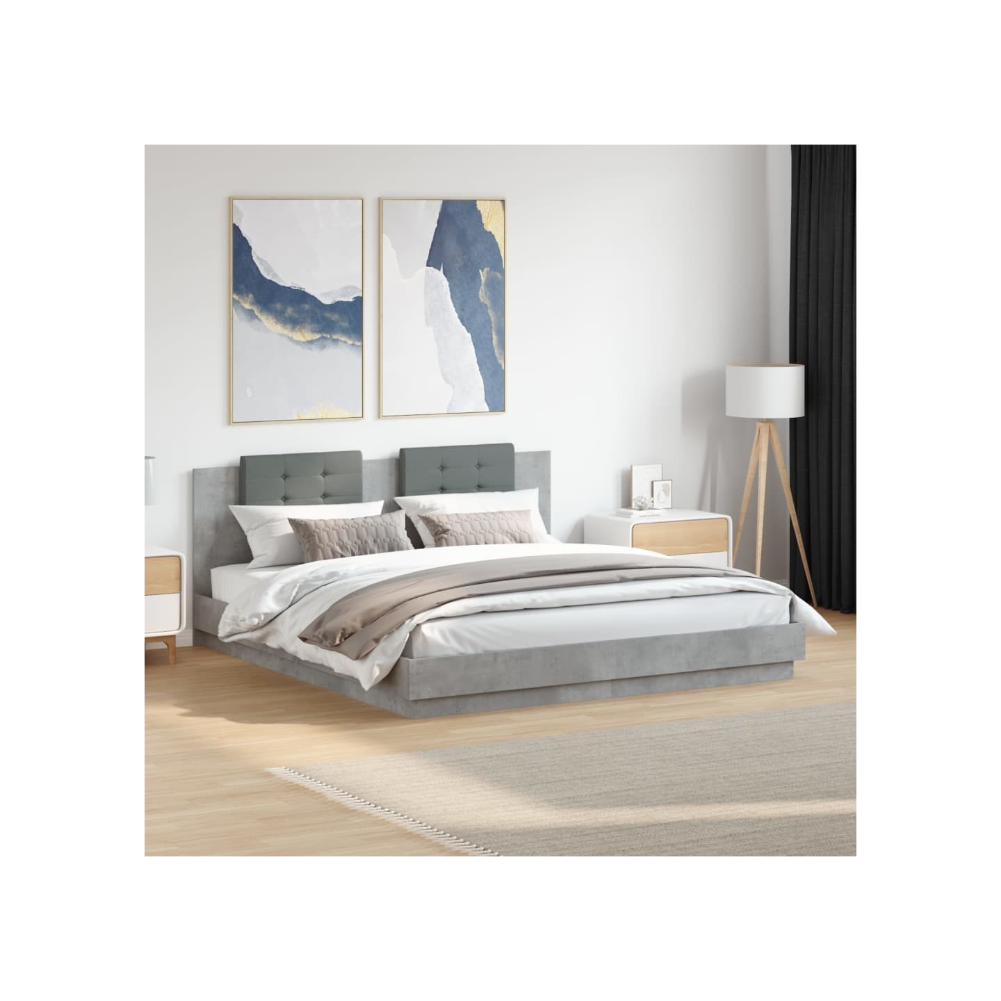 Cadre de lit avec LED sans matelas gris béton 180x200 cm