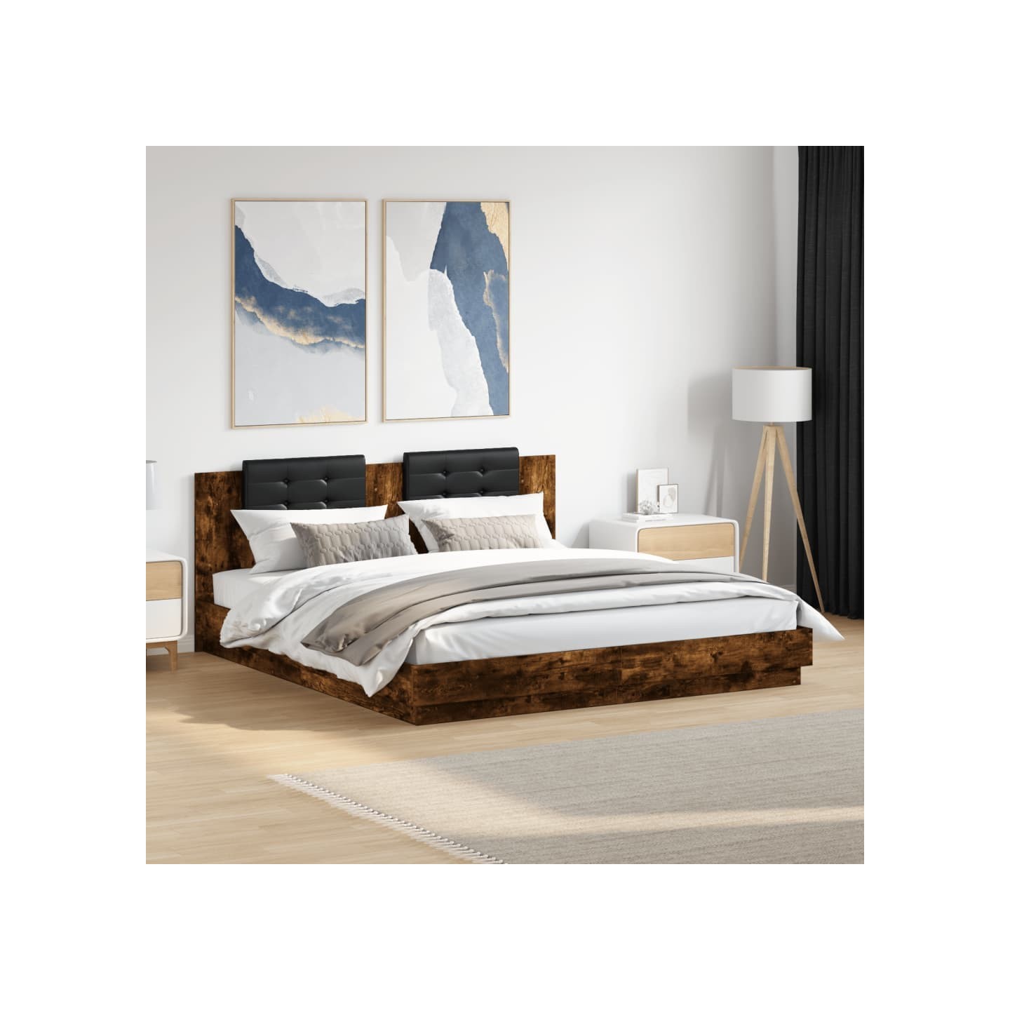 Cadre de lit avec LED sans matelas chêne fumé 200x200 cm