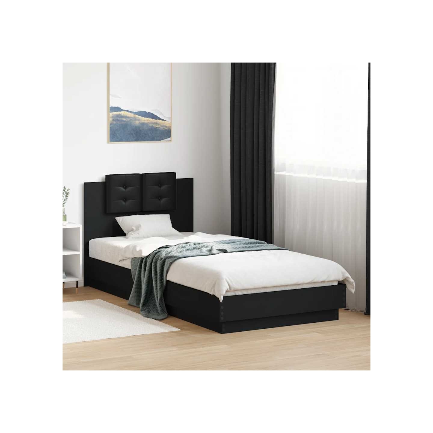 Cadre de lit avec LED sans matelas noir 100x200 cm