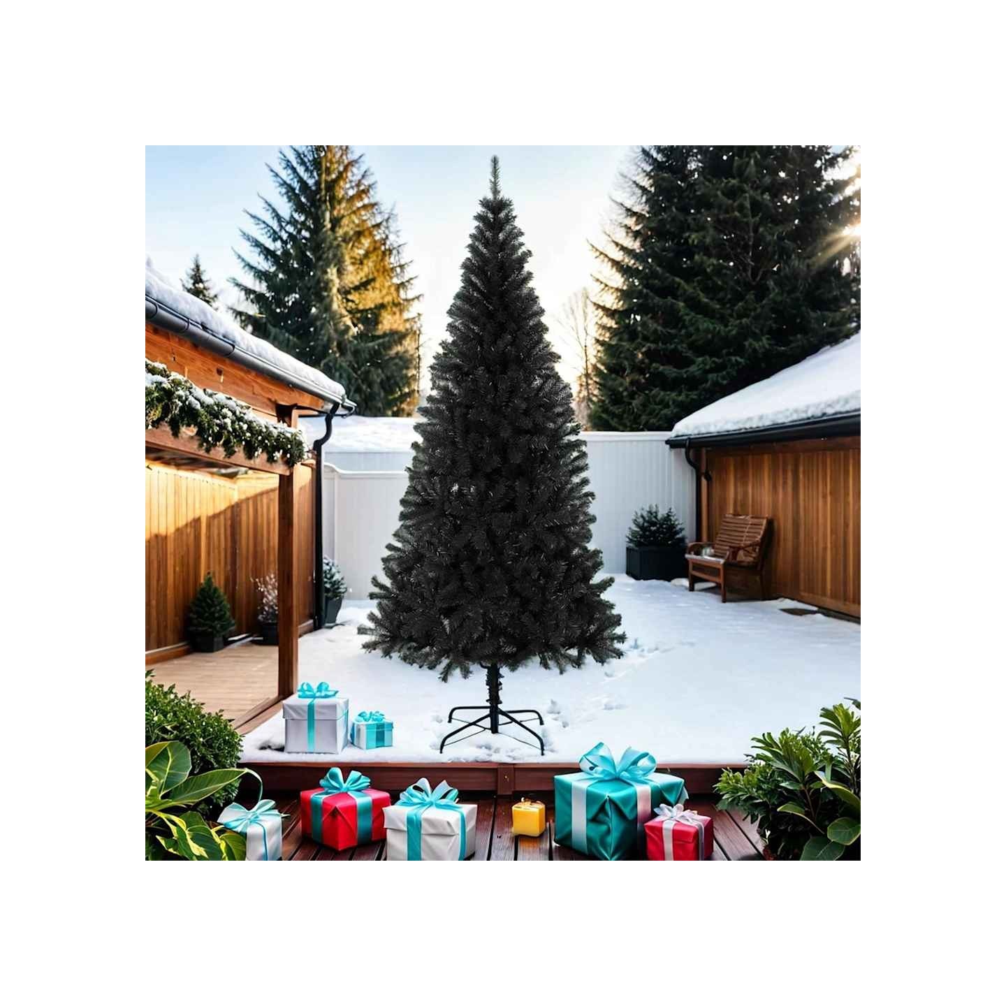 Sapin de Noël artificiel avec support noir 210 cm PVC