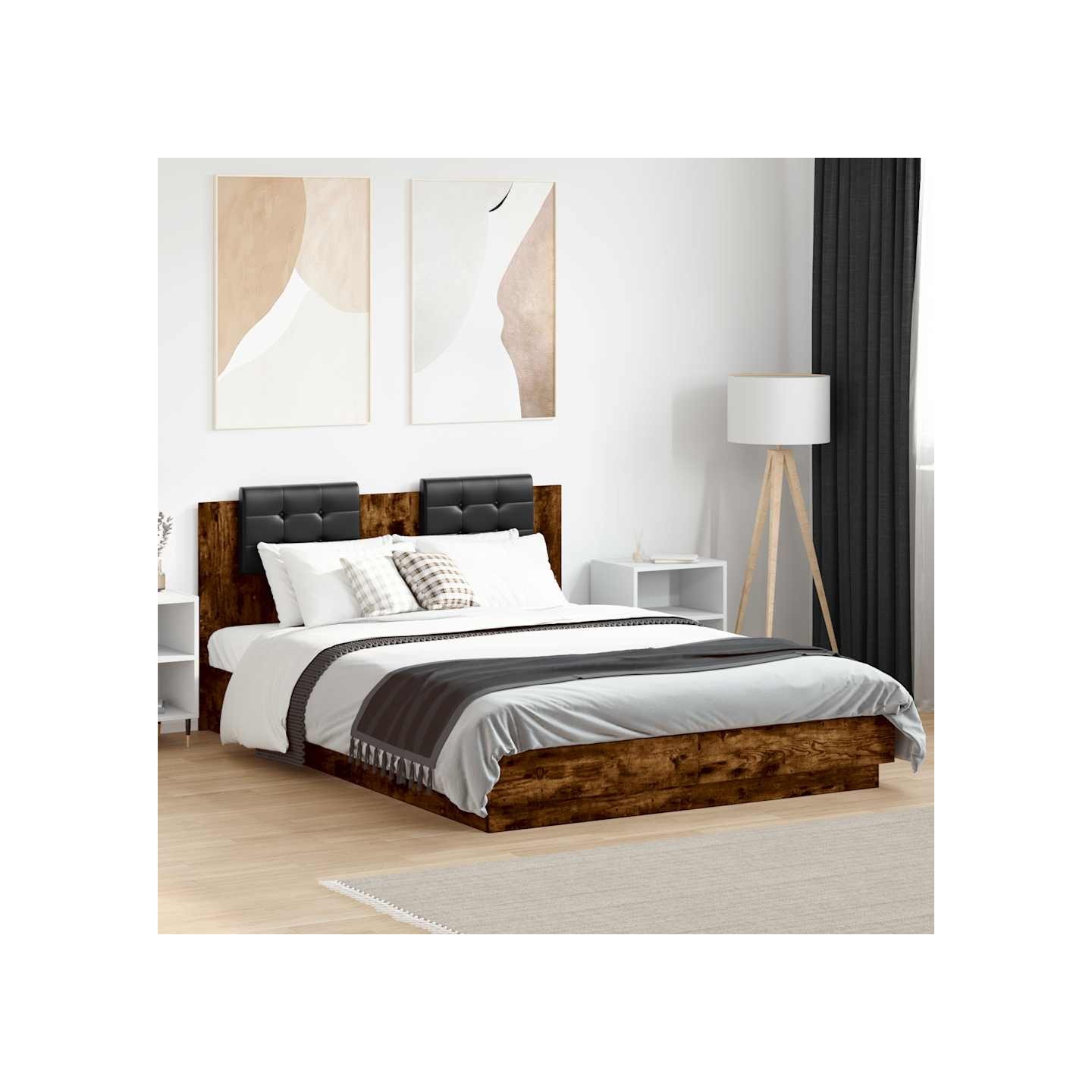 Cadre de lit avec LED sans matelas chêne fumé 120x200 cm