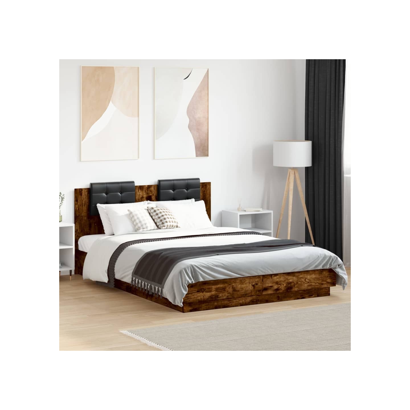 Cadre de lit avec LED sans matelas chêne fumé 140x200 cm