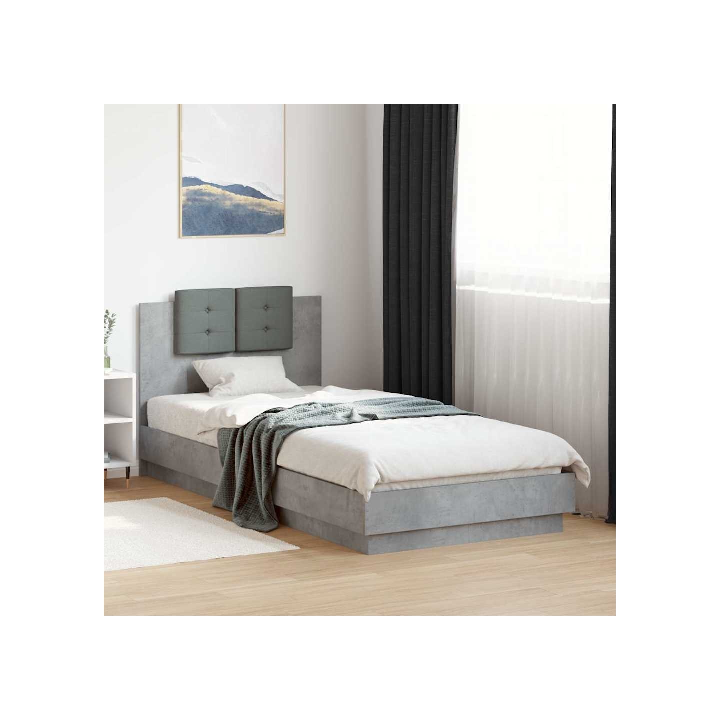 Cadre de lit avec LED sans matelas gris béton 100x200 cm