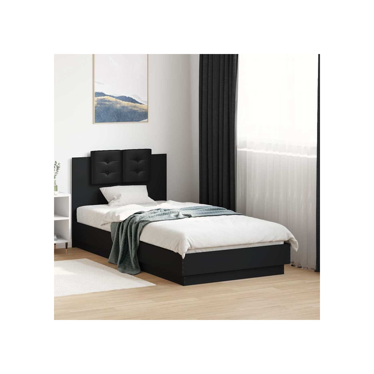 Cadre de lit avec LED sans matelas noir 75x190 cm