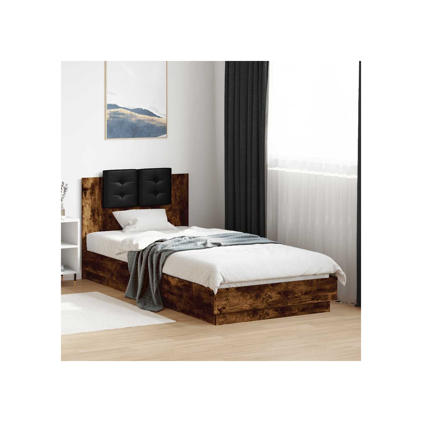 Cadre de lit avec LED sans matelas chêne fumé 100x200 cm