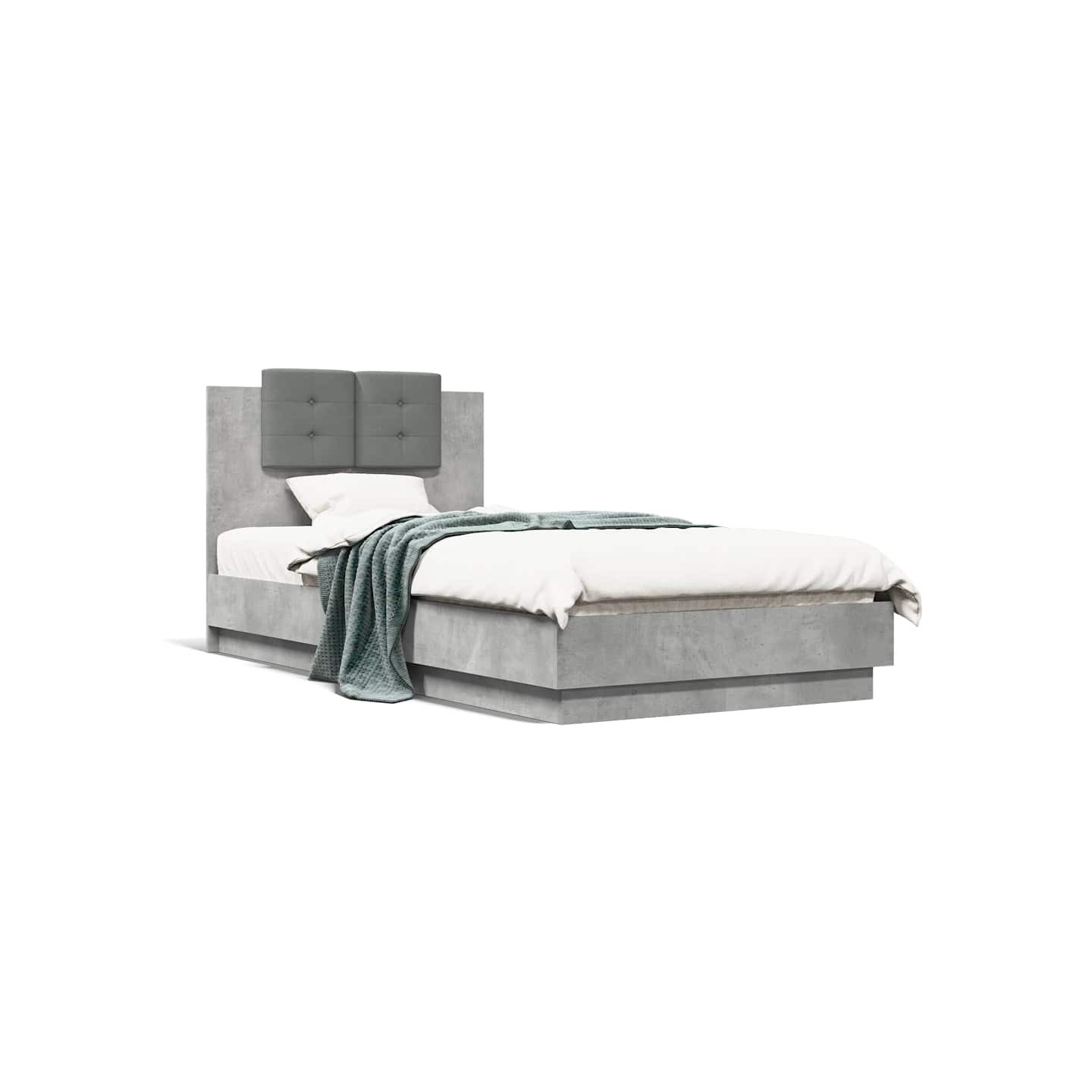Cadre de lit avec LED sans matelas gris béton 75x190 cm
