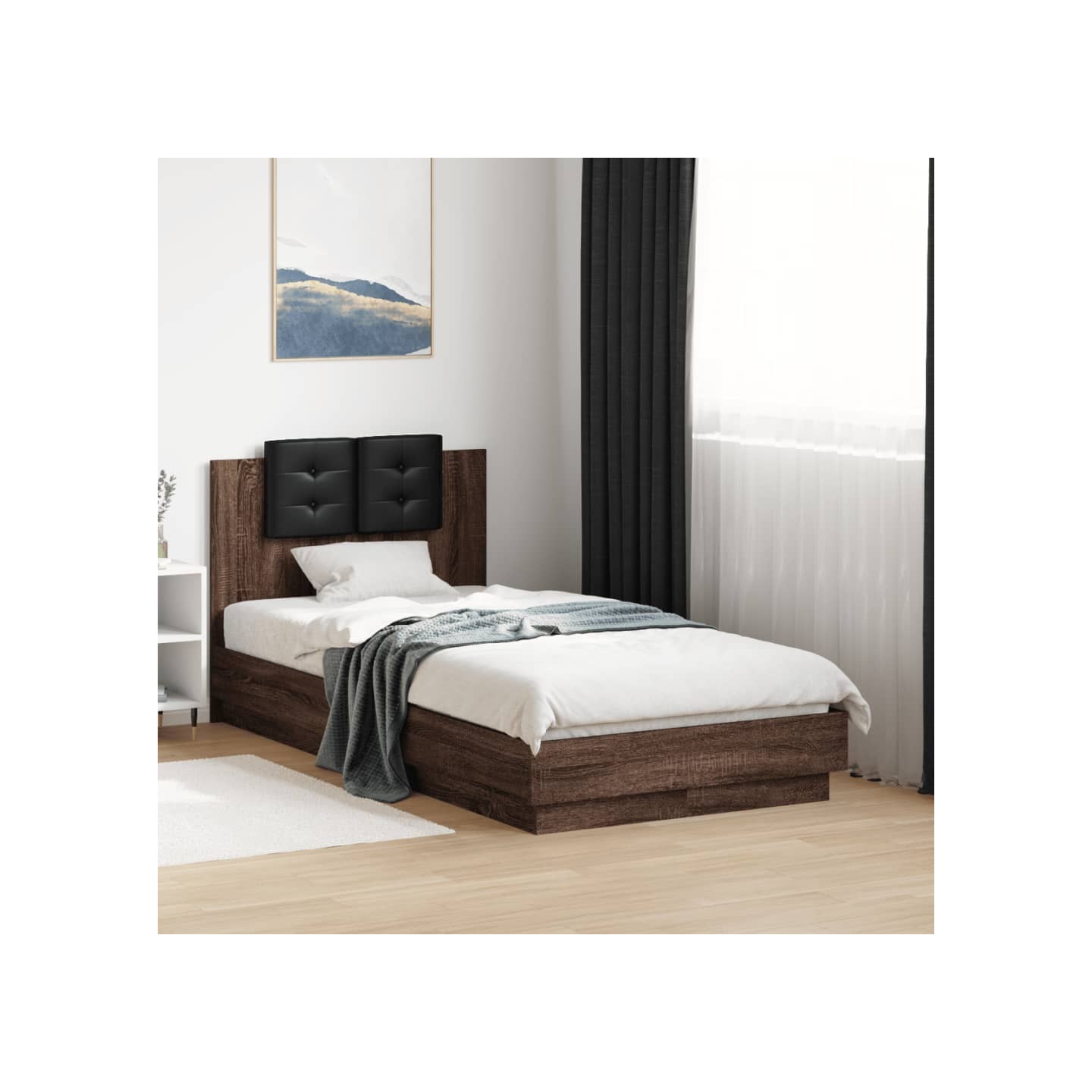 Cadre de lit avec tête de lit Chêne brun 90 x 190 cm