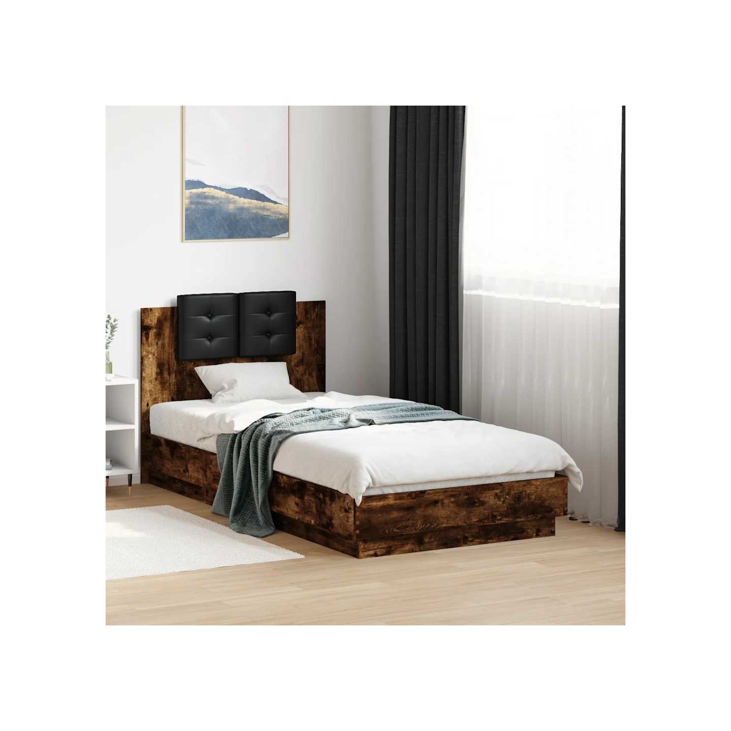 Cadre de lit avec LED sans matelas chêne fumé 75x190 cm