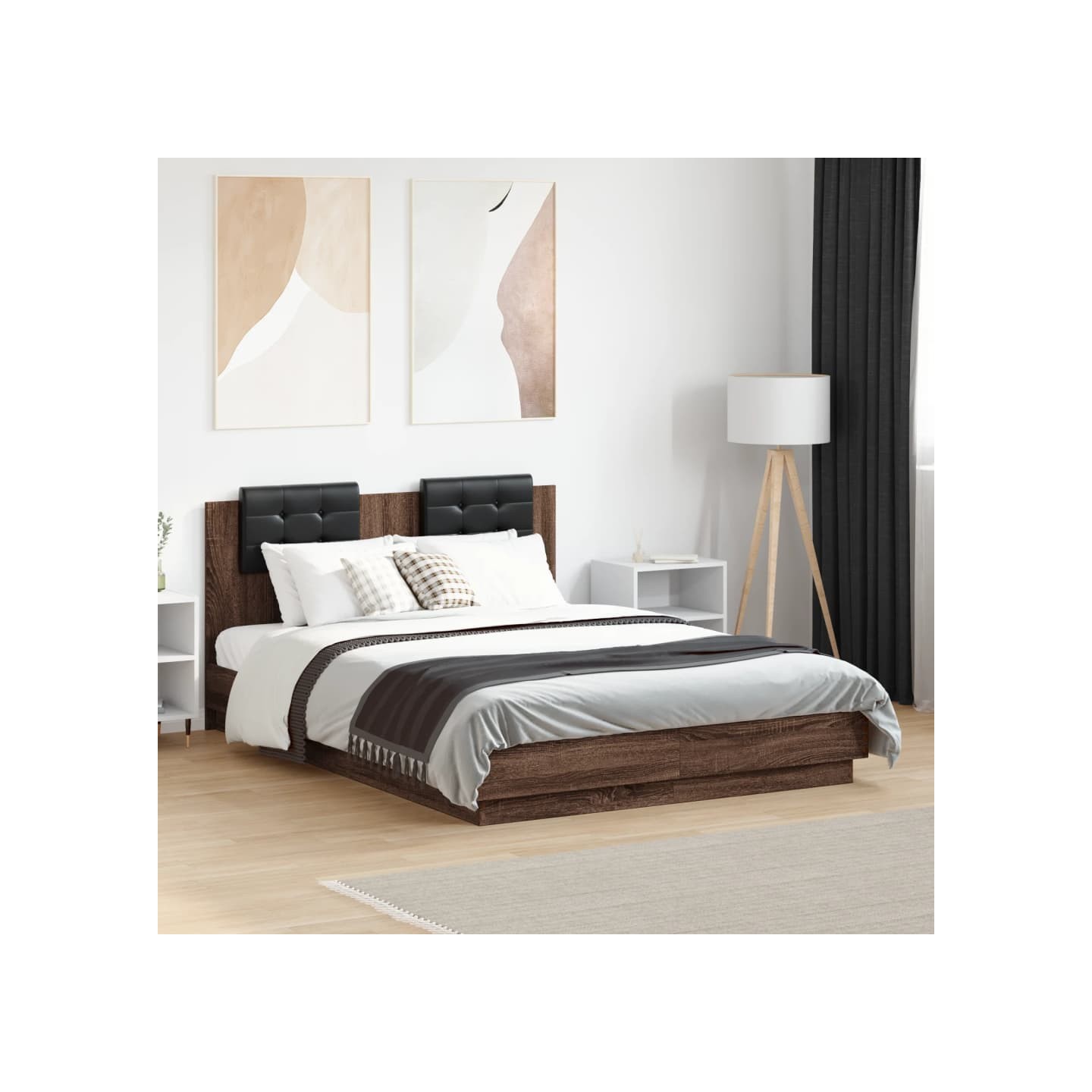 Cadre de lit avec LED sans matelas chêne marron 120x190 cm