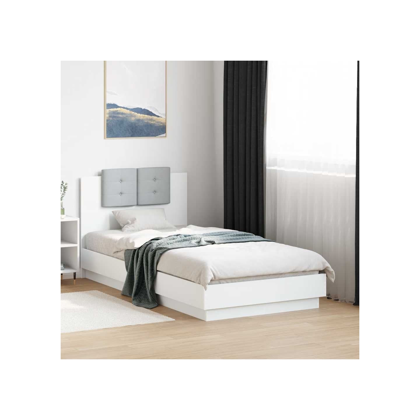 Cadre de lit avec LED sans matelas blanc 75x190 cm