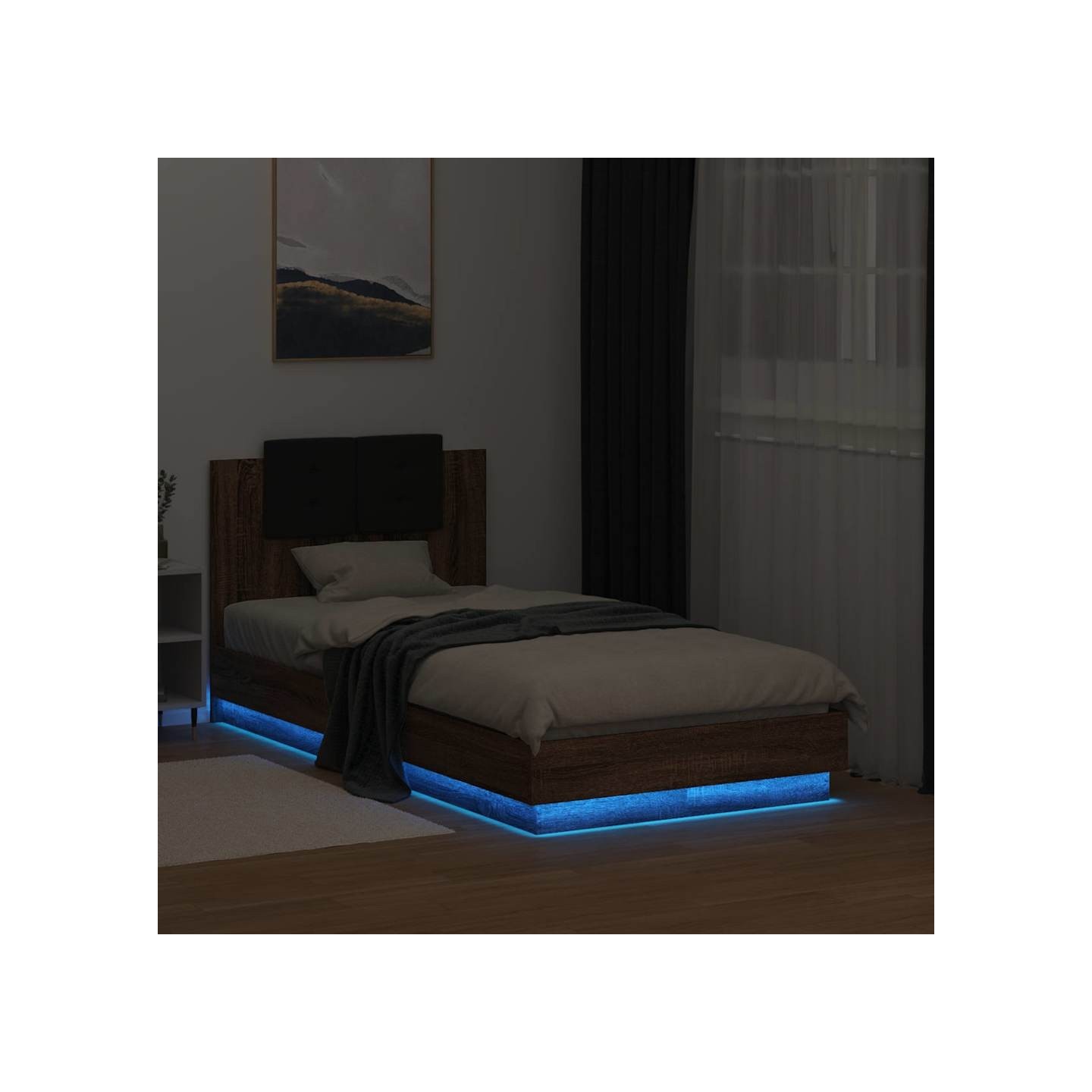 Cadre de lit avec LED sans matelas chêne marron 75x190 cm