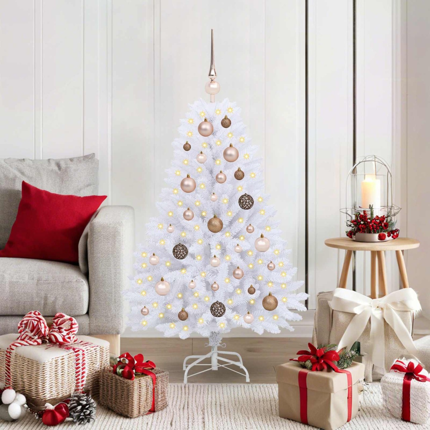 Sapin de Noël artificiel 120 cm PVC et Acier Blanc