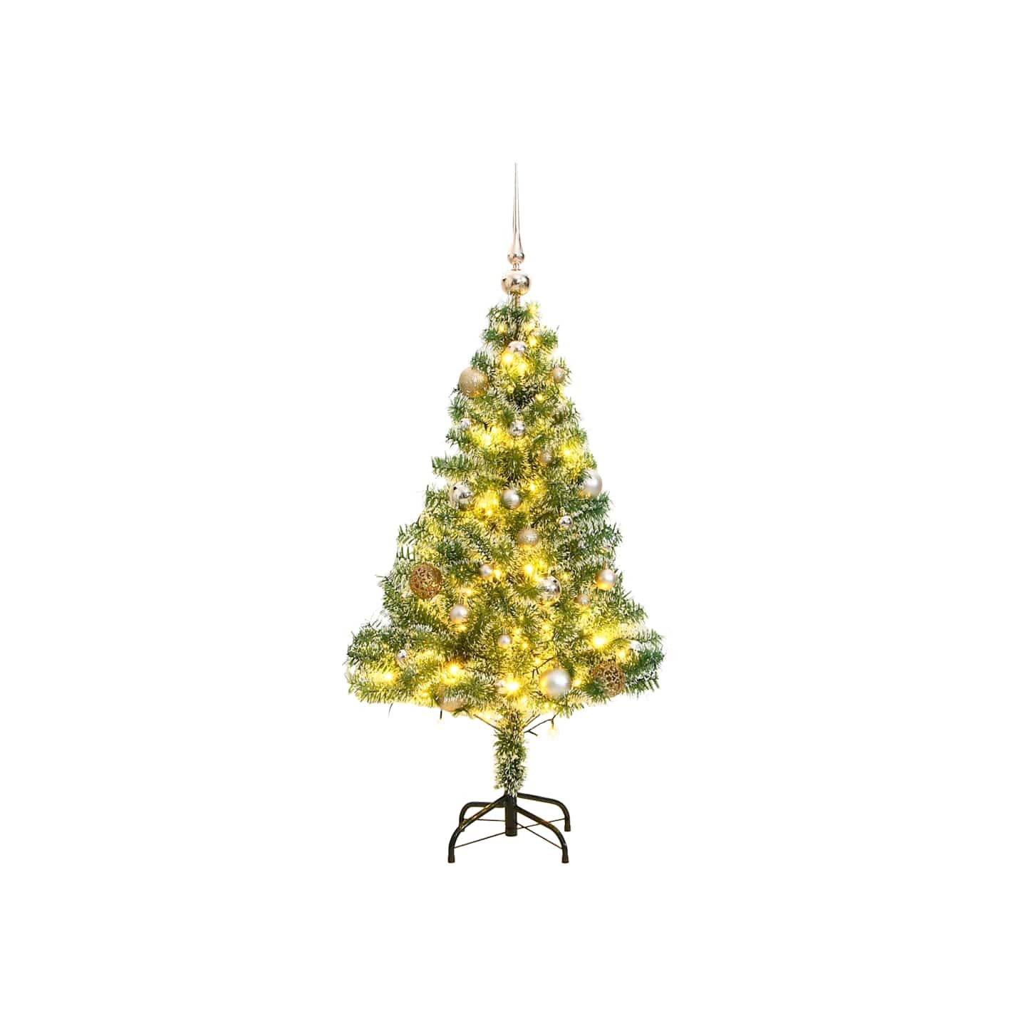 Sapin de Noël artificiel 150 LED&boules&neige floquée 120 cm