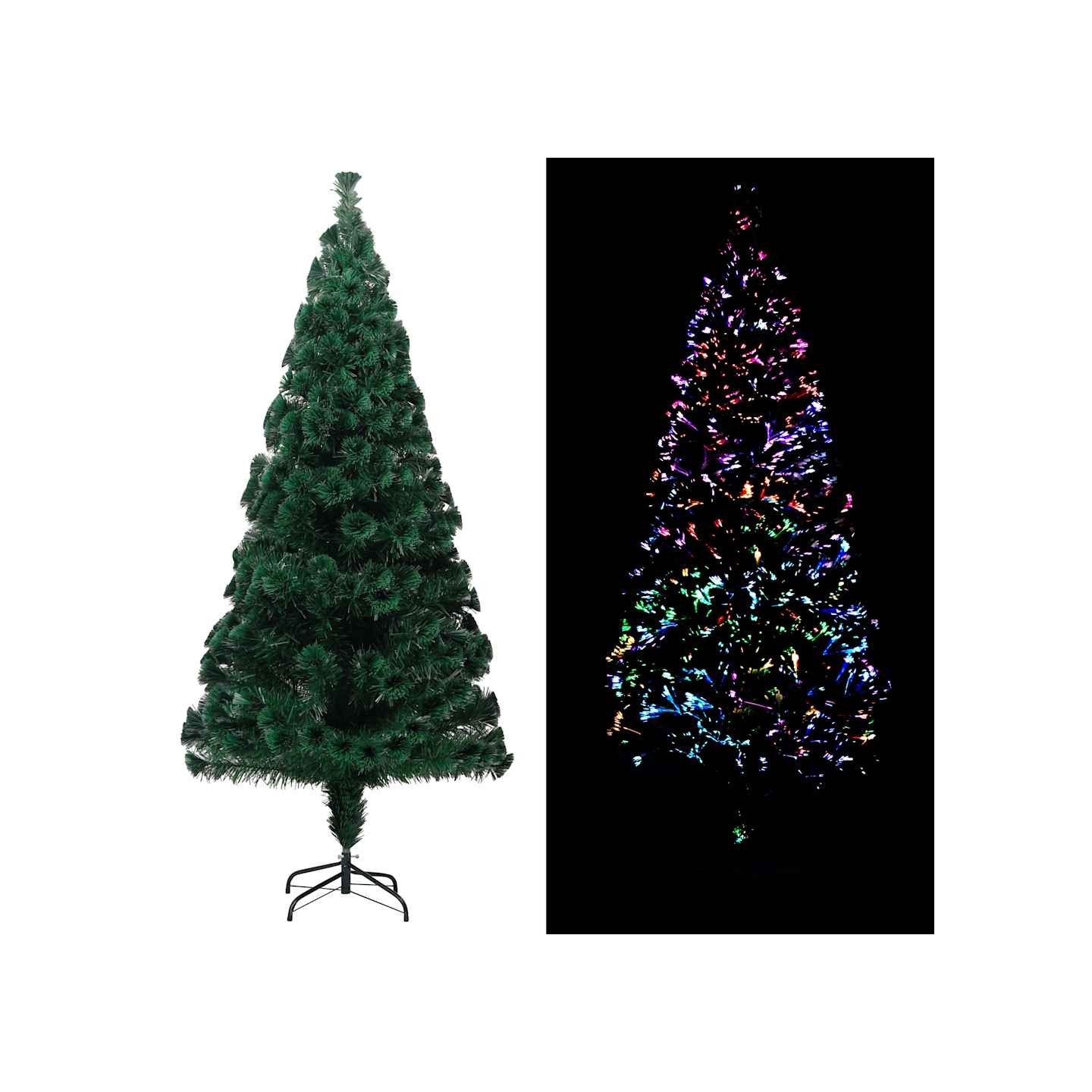 Sapin de Noël artificiel avec support vert 210 cm fibre optique