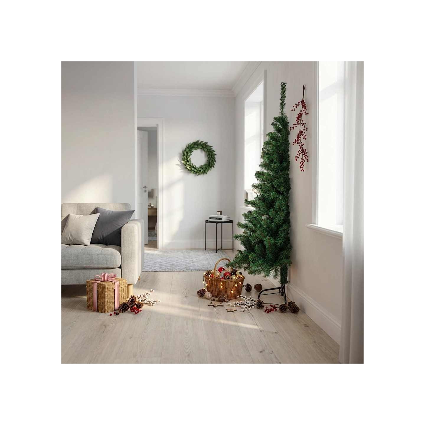 Sapin de Noël artificiel moitié avec support vert 180 cm PVC
