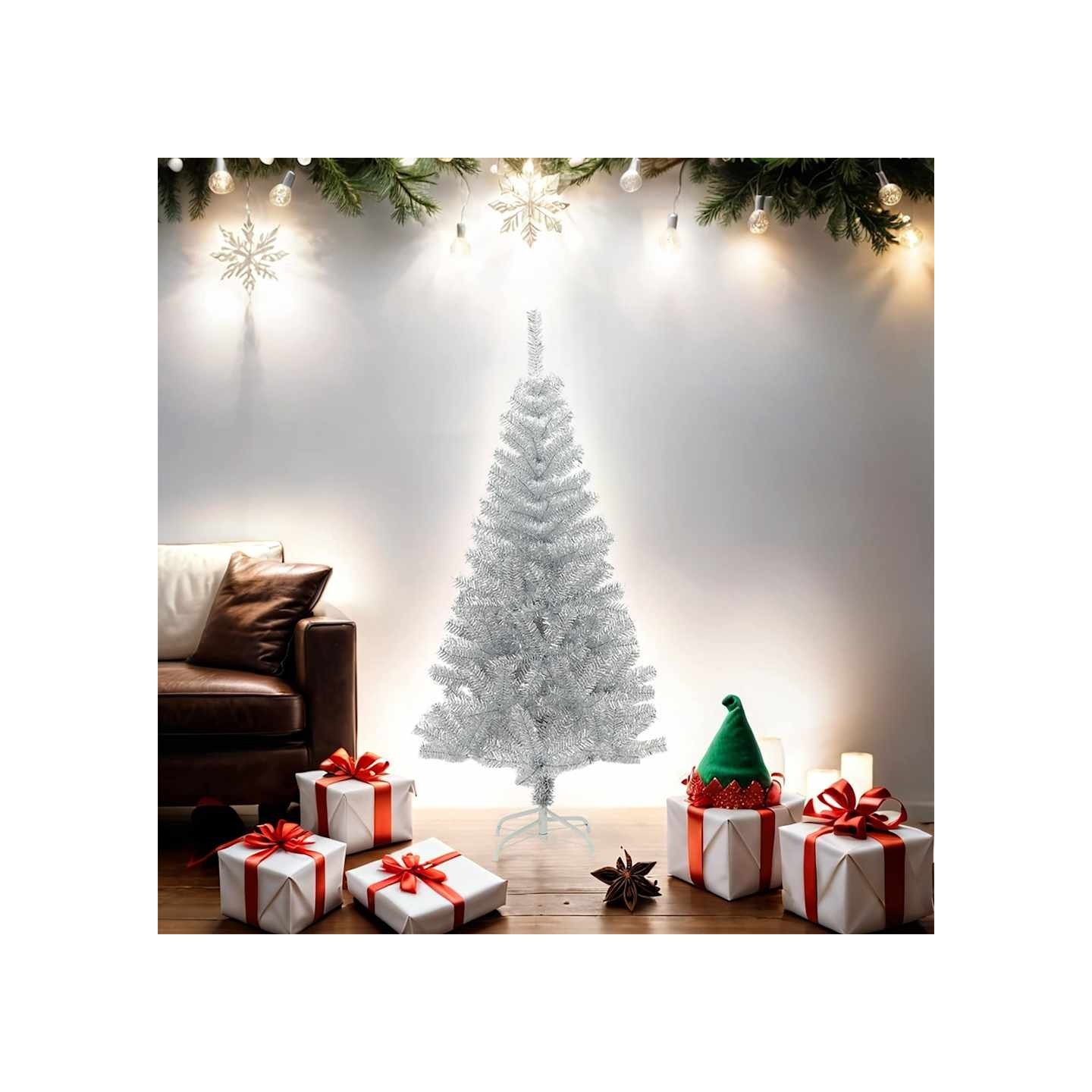 Sapin de Noël artificiel avec support argenté 150 cm PET