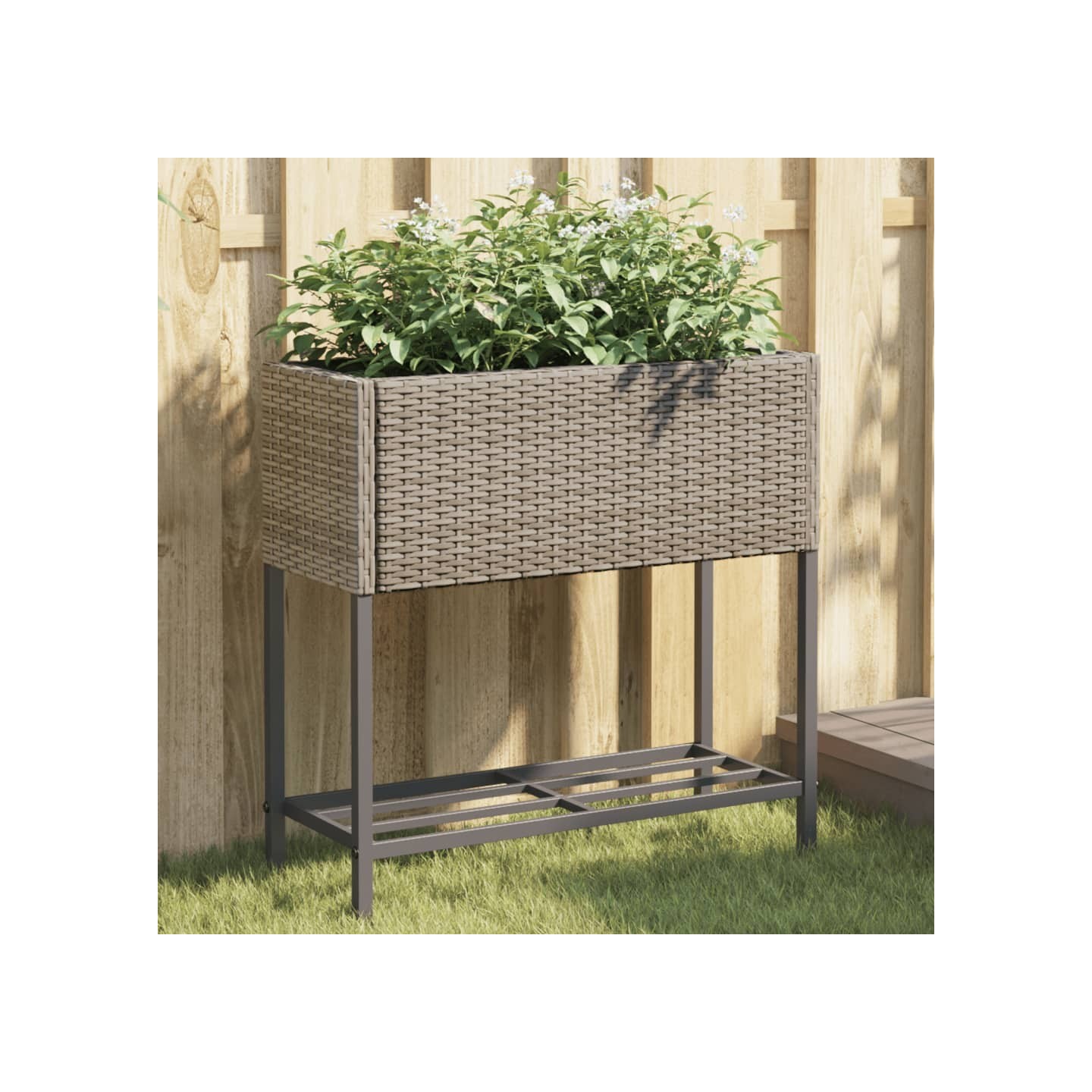 Jardinières avec étagère 2 pcs gris 70x28x70 cm résine tressée