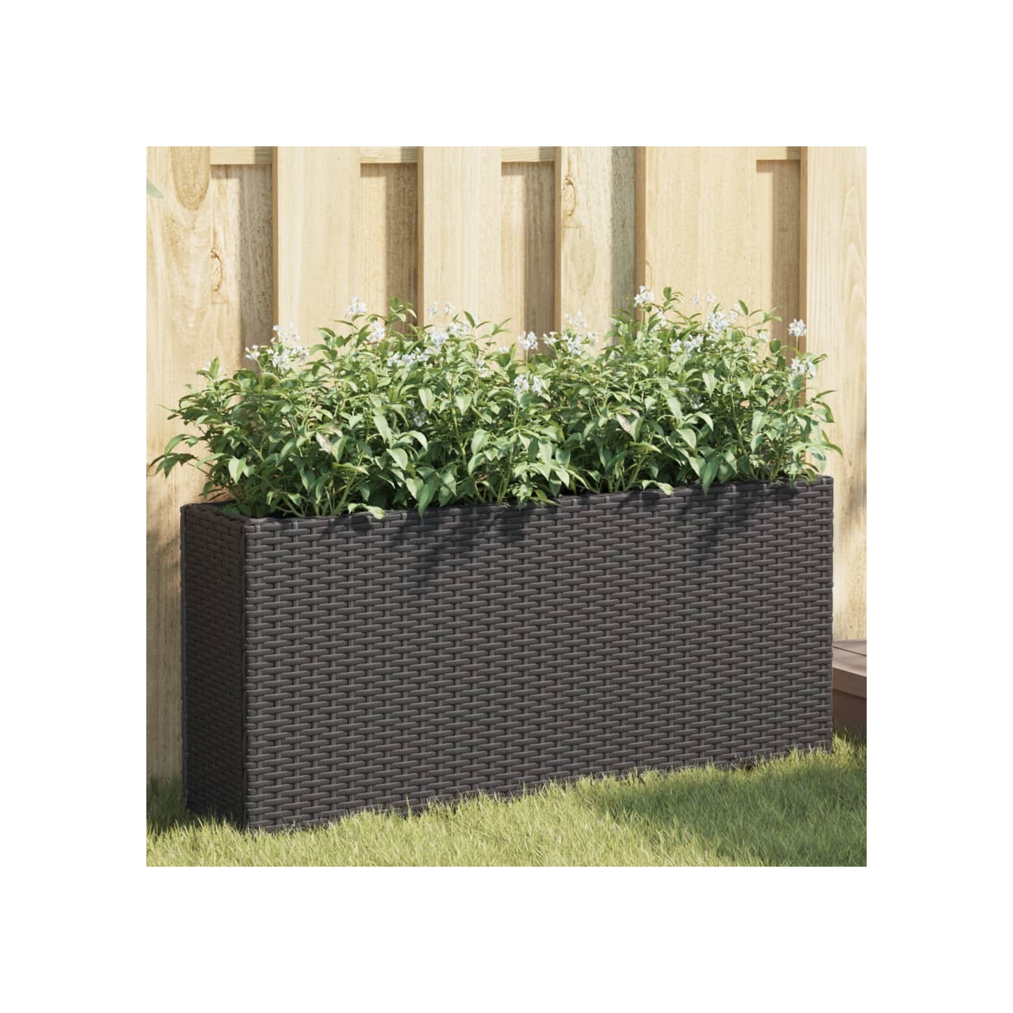 Jardinières avec 2 pots 2 pcs noir 90x20x40 cm résine tressée