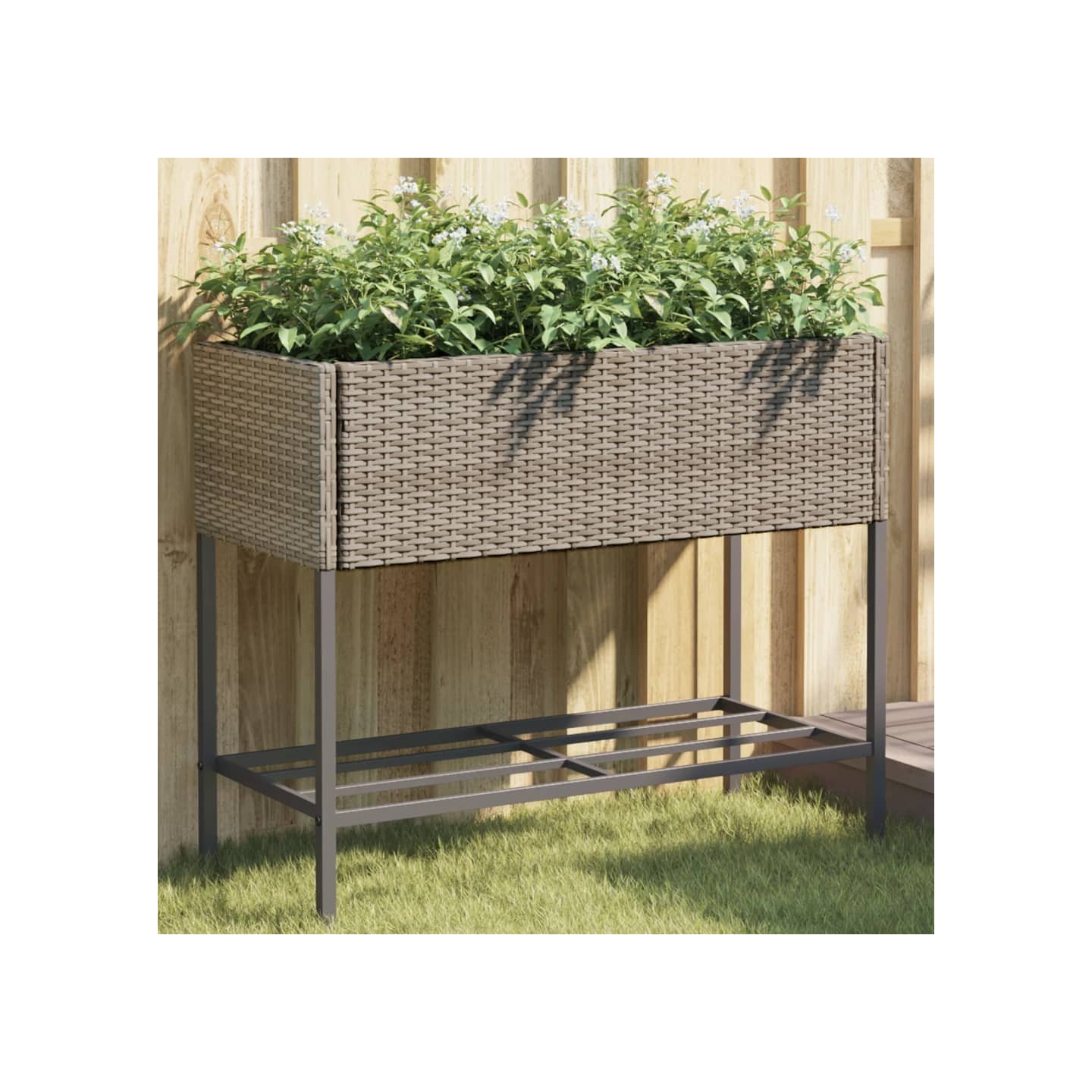 Jardinières avec étagère 2 pcs gris 90x40x75 cm résine tressée