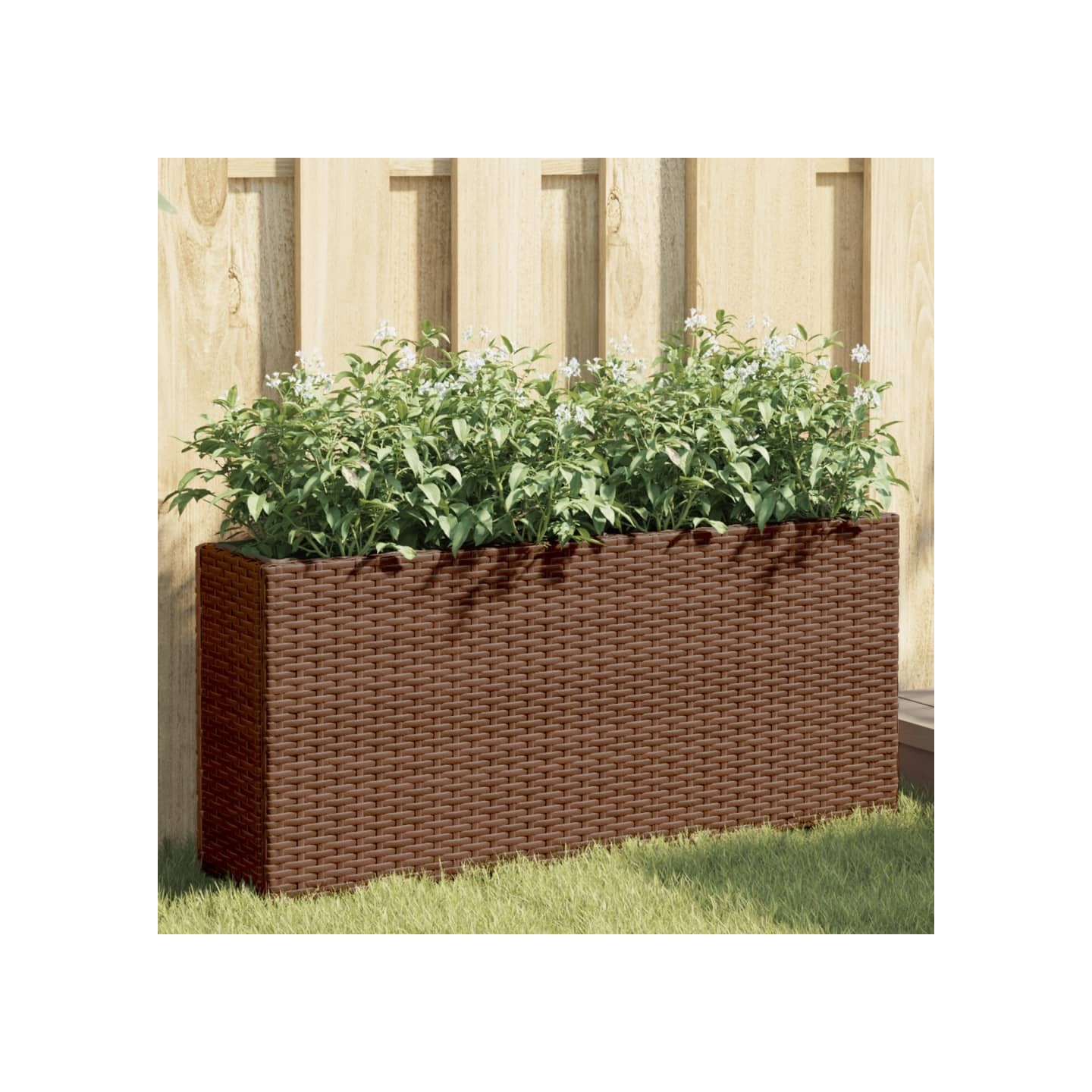 Jardinières avec 2 pots 2 pcs marron 90x20x40 cm résine tressée