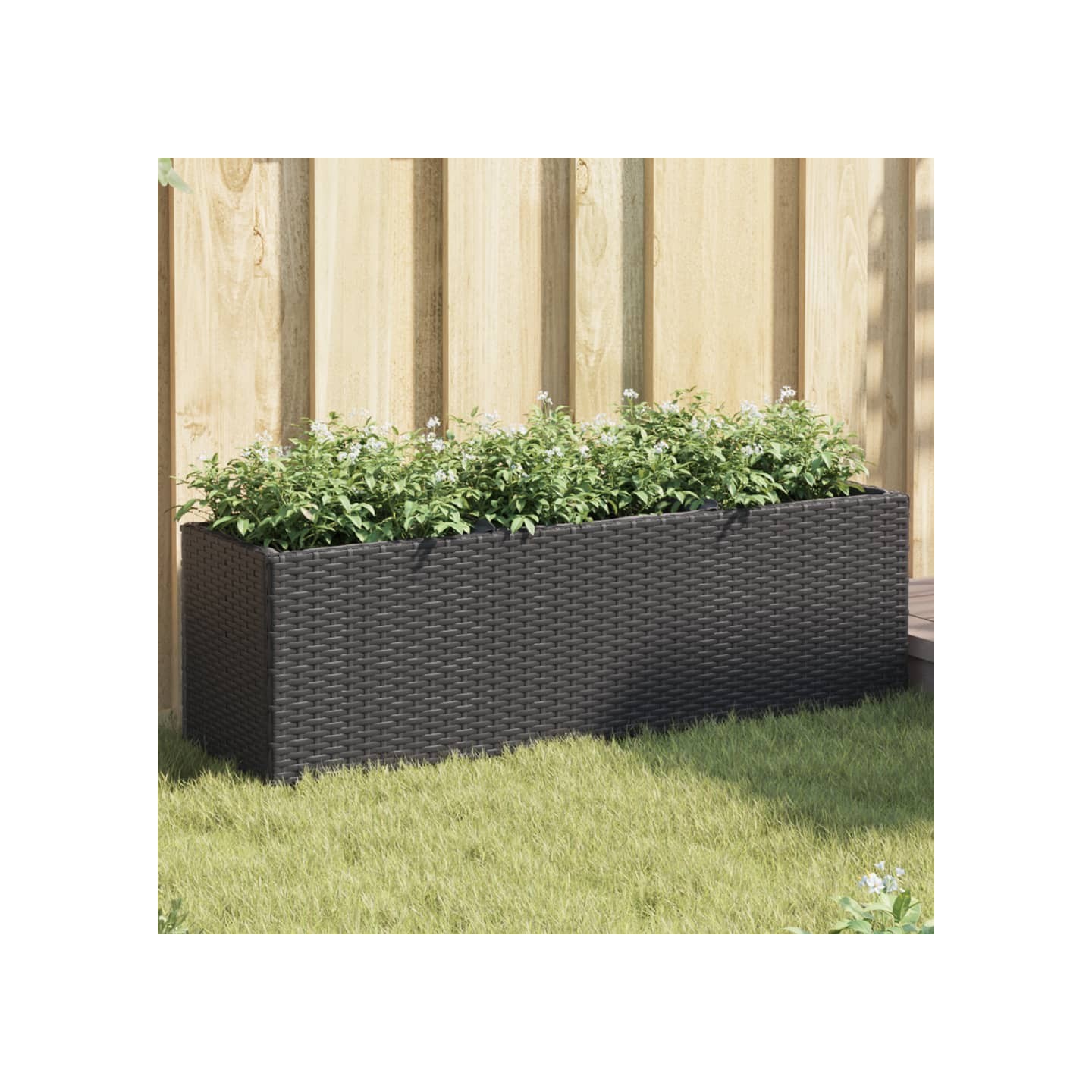 Jardinières avec 3 pots 2 pcs noir 105x30x32 cm résine tressée