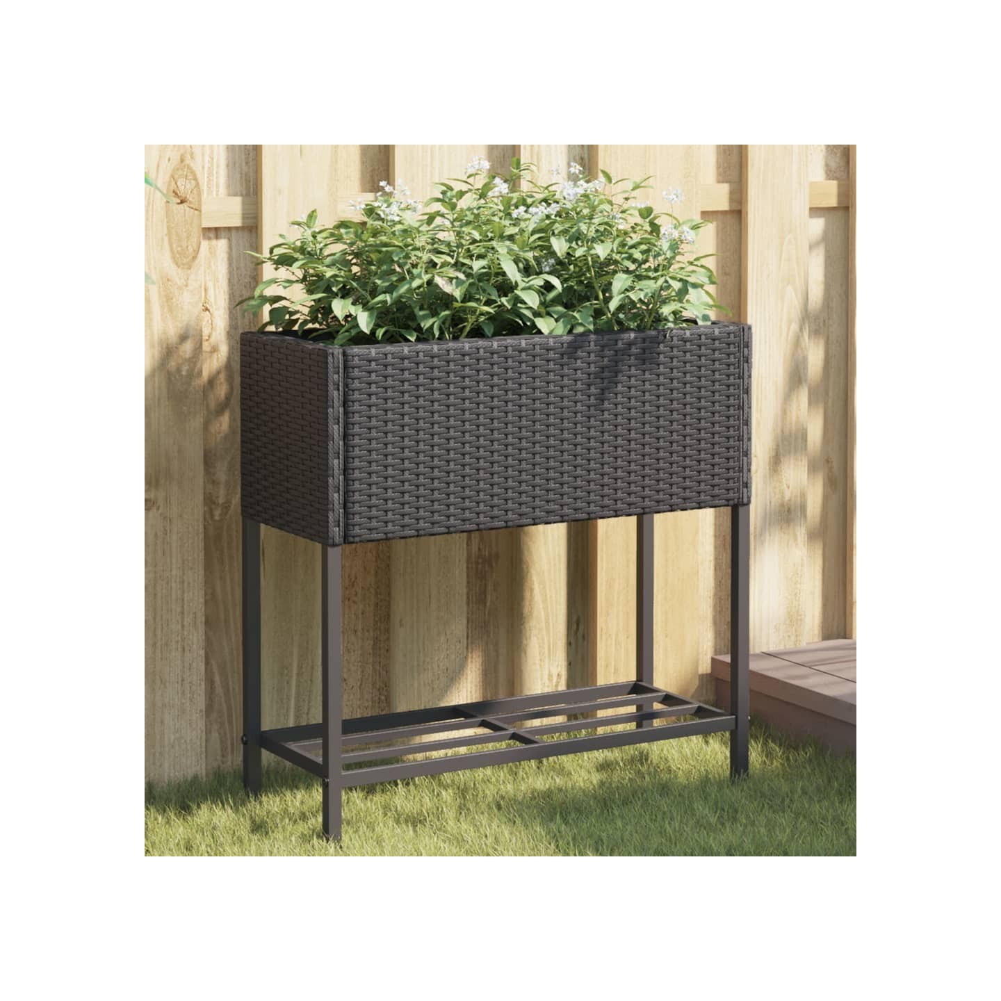 Jardinières avec étagère 2 pcs noir 70x28x70 cm résine tressée