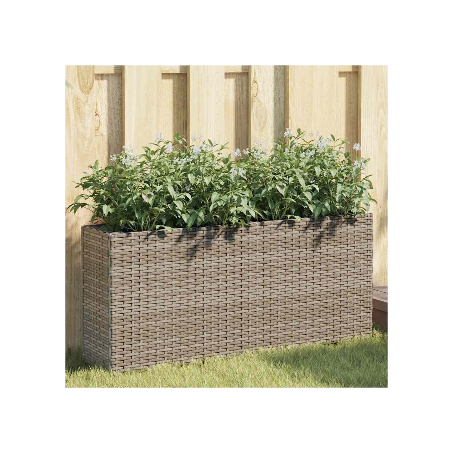 Jardinières avec 2 pots 2 pcs gris 90x20x40 cm résine tressée