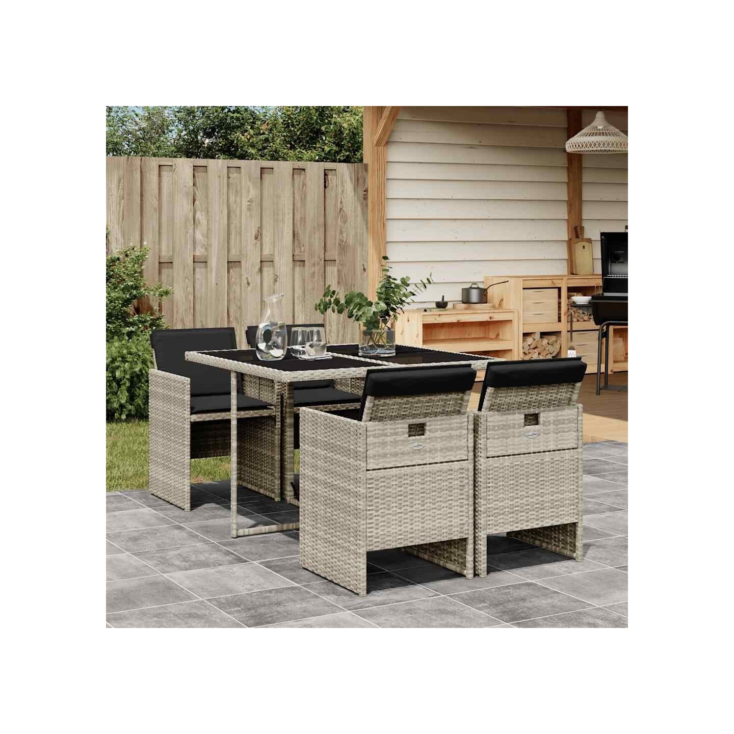 Ensemble à manger de jardin et coussins 5 pcs gris clair rotin