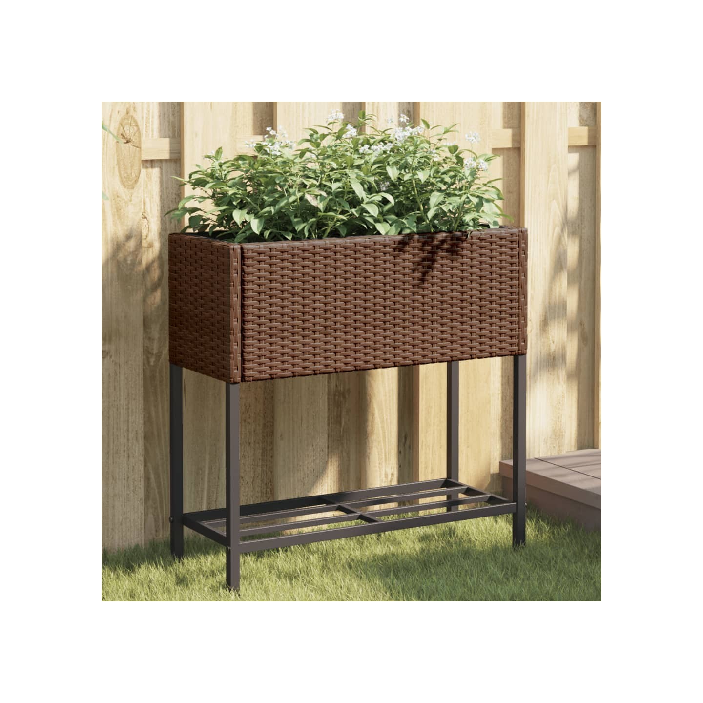 Jardinières avec étagère 2 pcs brun 70x28x70 cm résine tressée