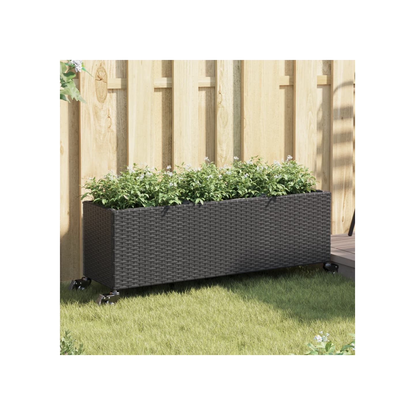 Jardinières et roulettes 2 pcs noir 107x32x38 cm résine tressée