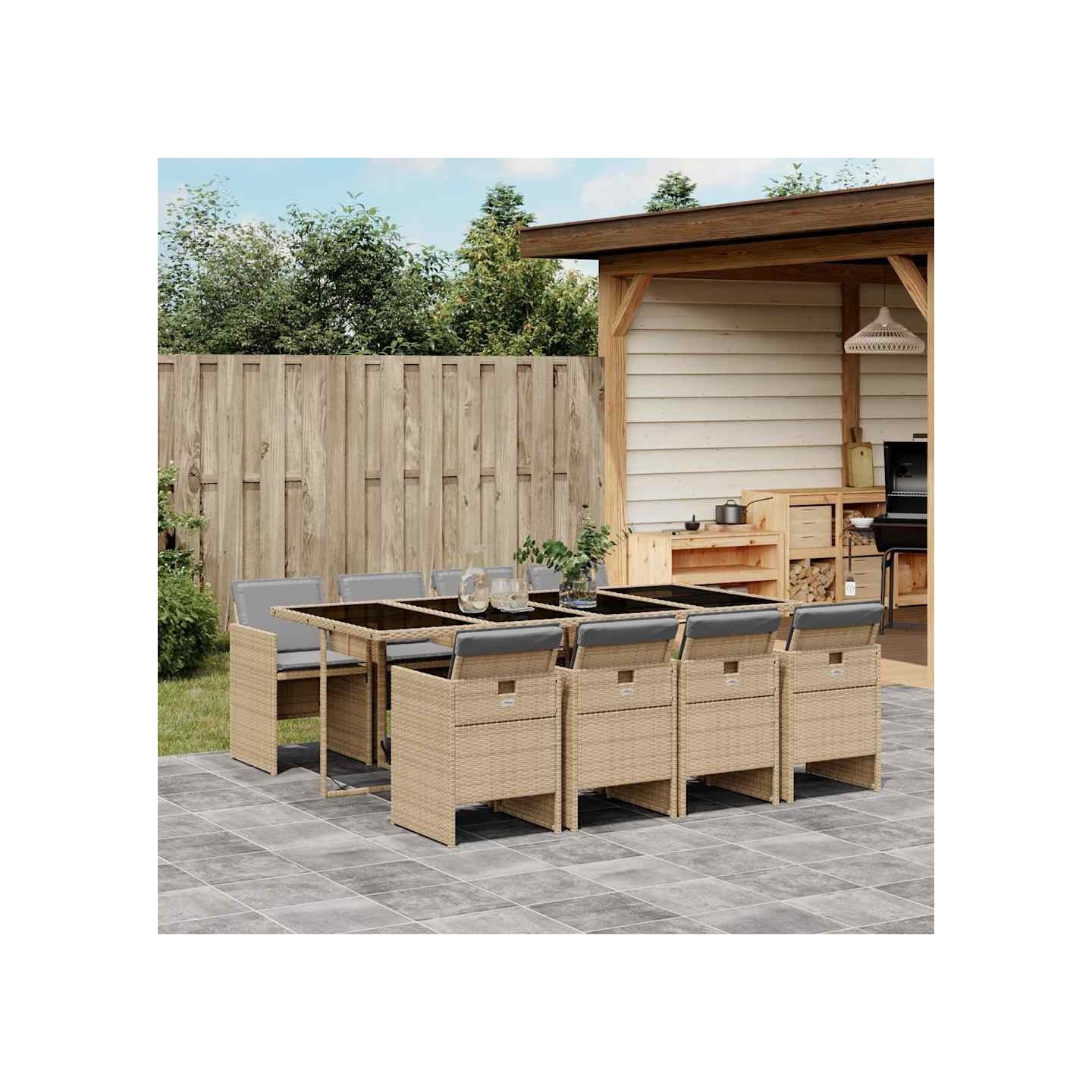 Ensemble à manger de jardin et coussins 9 pcs mélange beige